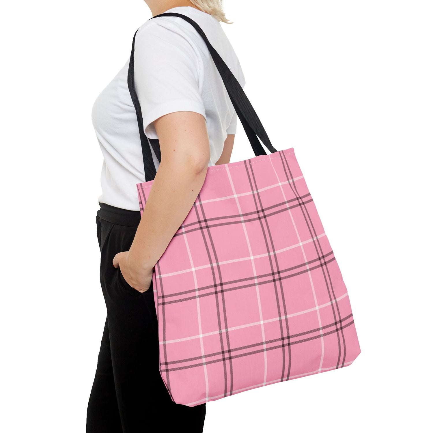Pink and Black Plaid Tote Bag