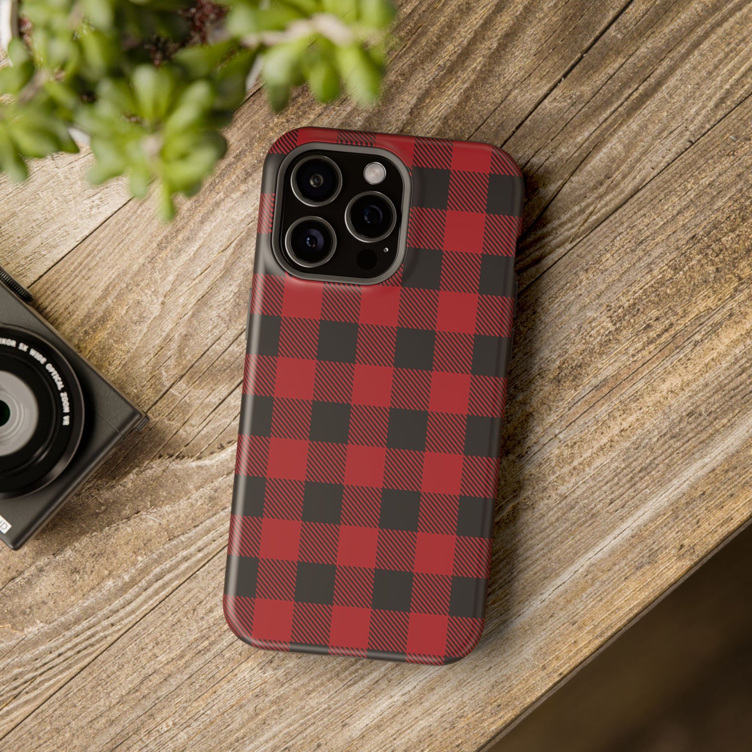 Impact-Resistant Phone Case-Red Black Buffalo Plaid, iPhone, Samsung