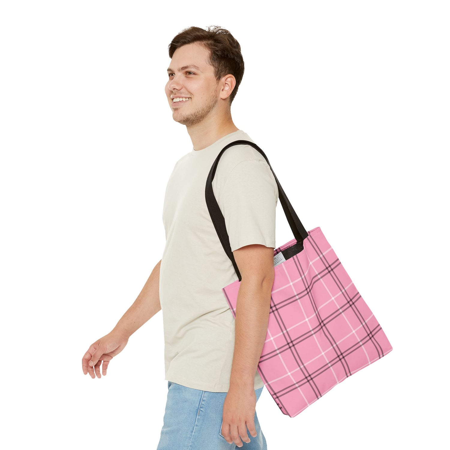 Pink and Black Plaid Tote Bag