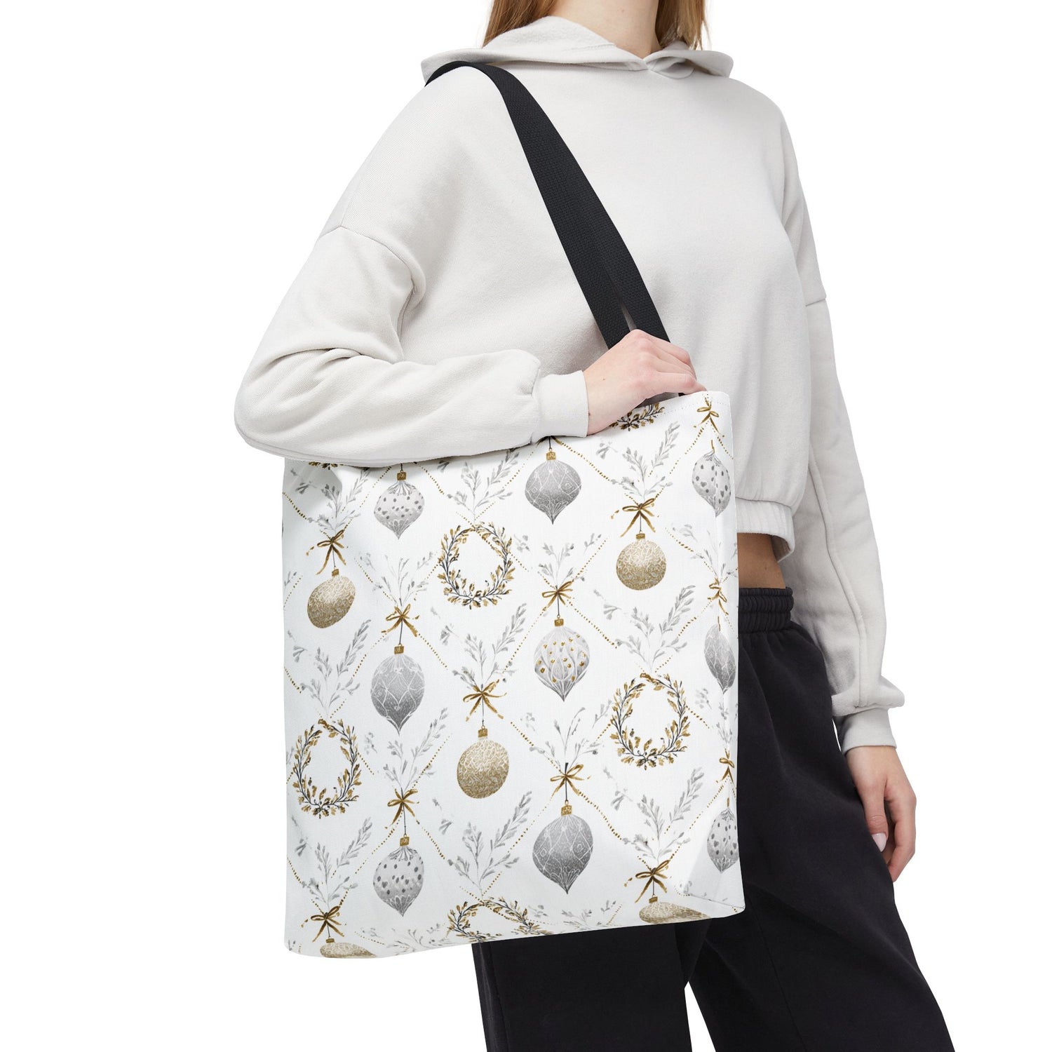 Elegant Christmas Tote Bag- Gold Silver Ornaments