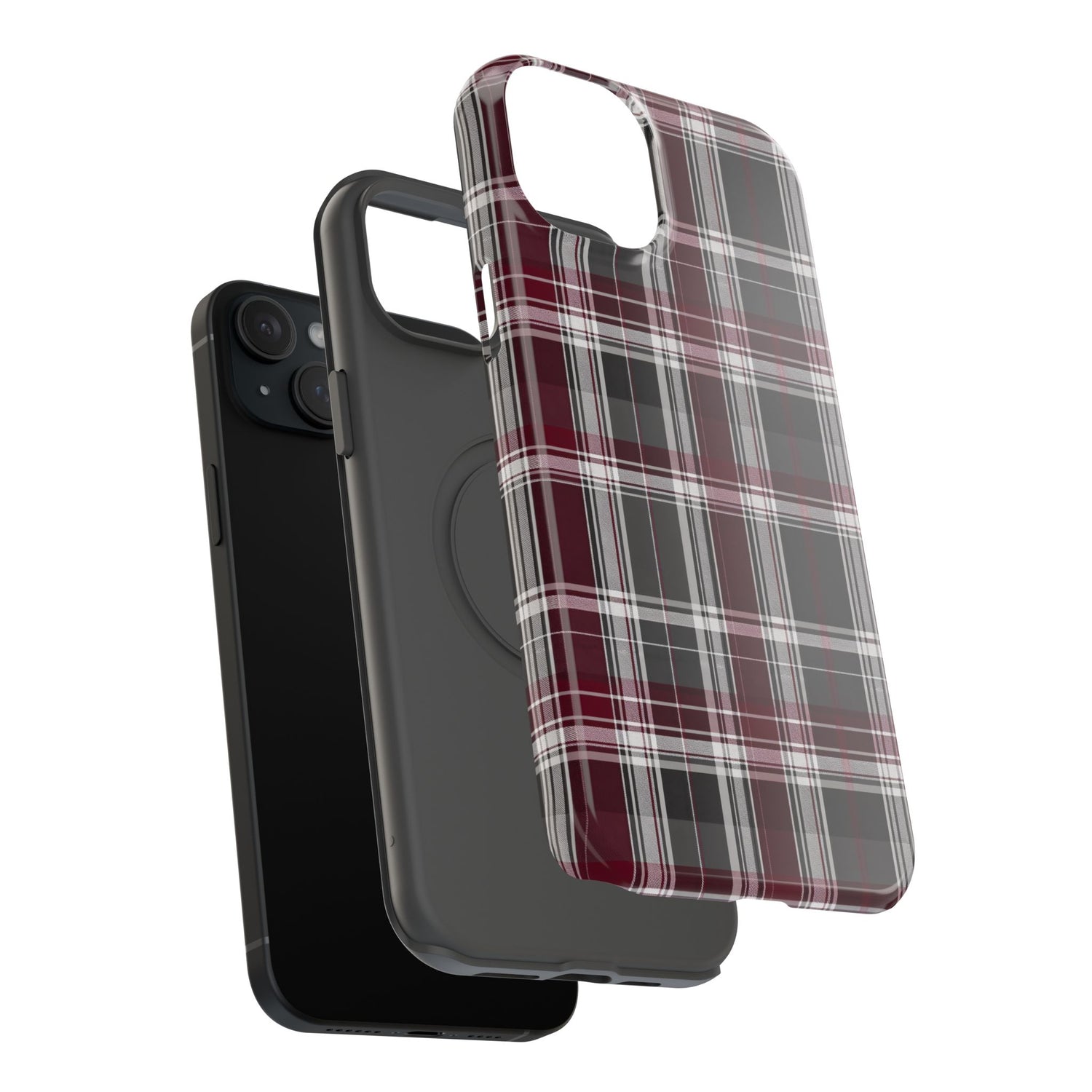 Stylish Plaid Impact-Resistant Phone Cases- Maroon Grey Plaid