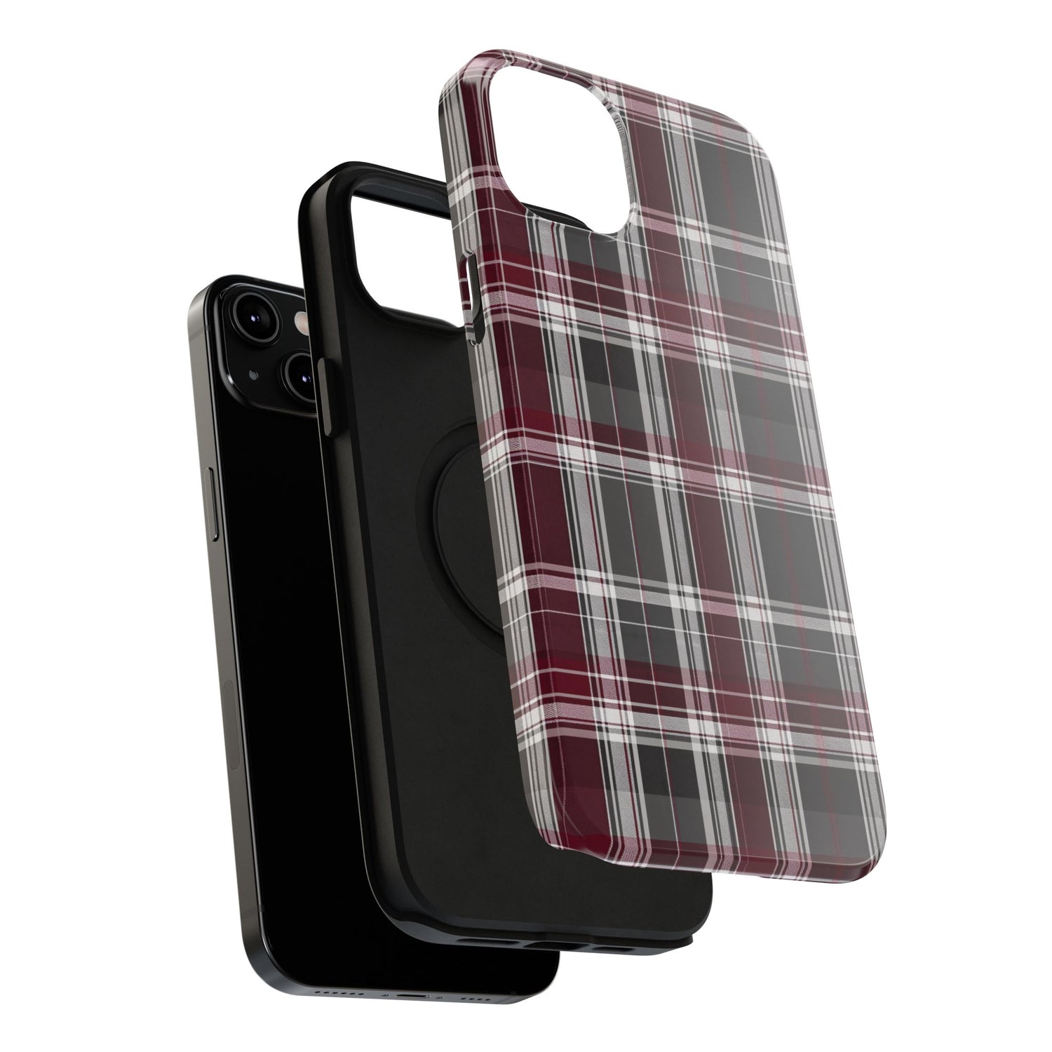 Stylish Plaid Impact-Resistant Phone Cases- Maroon Grey Plaid