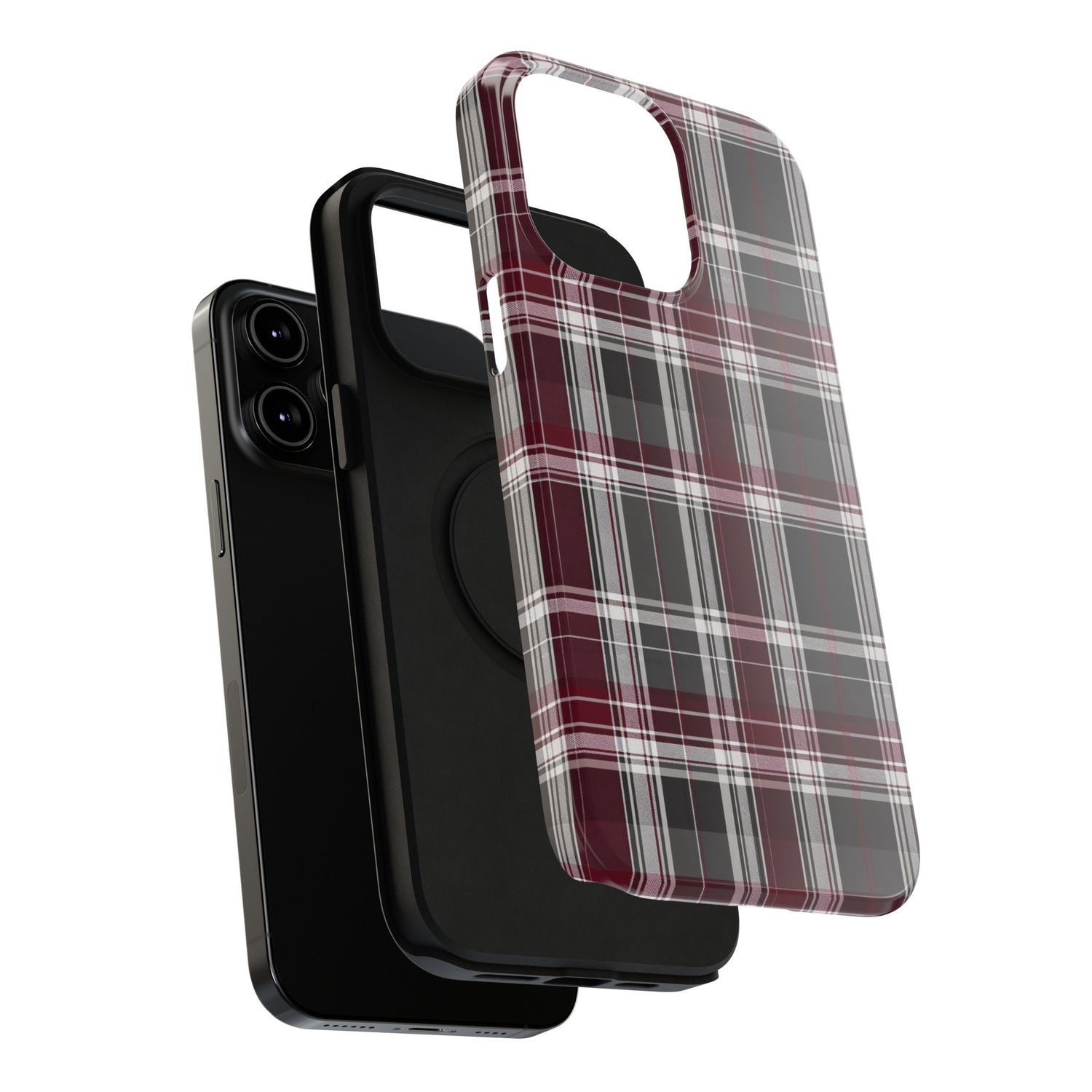 Stylish Plaid Impact-Resistant Phone Cases- Maroon Grey Plaid