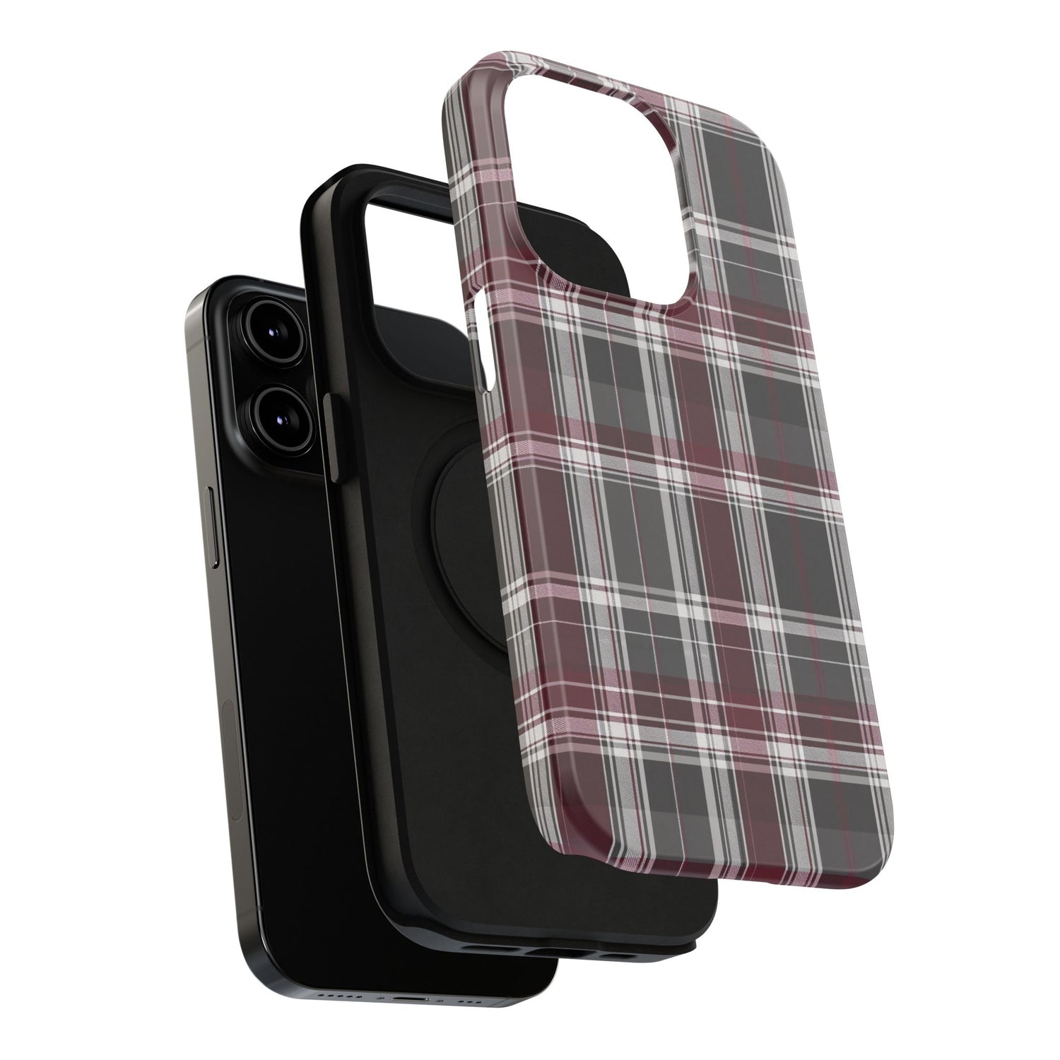 Stylish Plaid Impact-Resistant Phone Cases- Maroon Grey Plaid