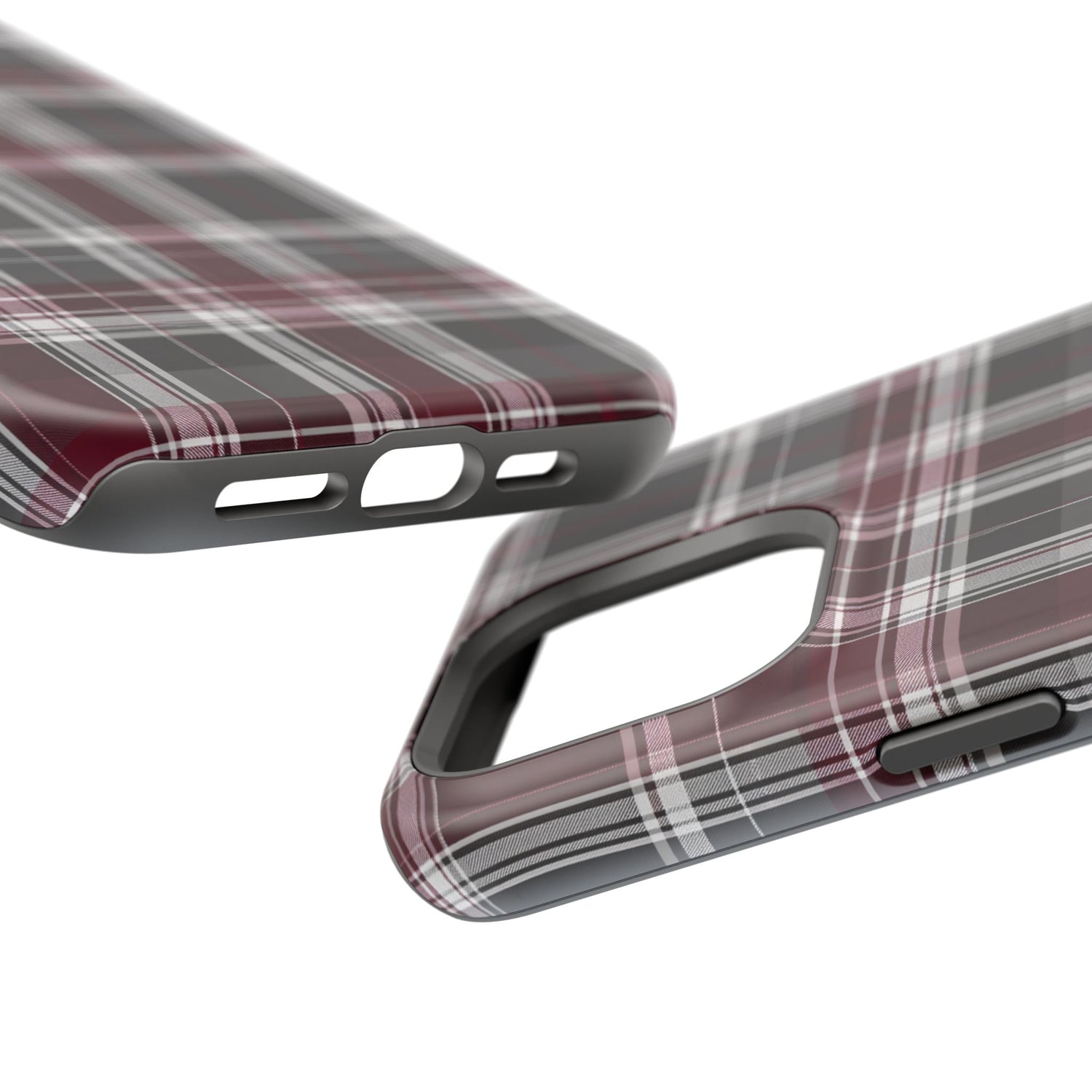 Stylish Plaid Impact-Resistant Phone Cases- Maroon Grey Plaid