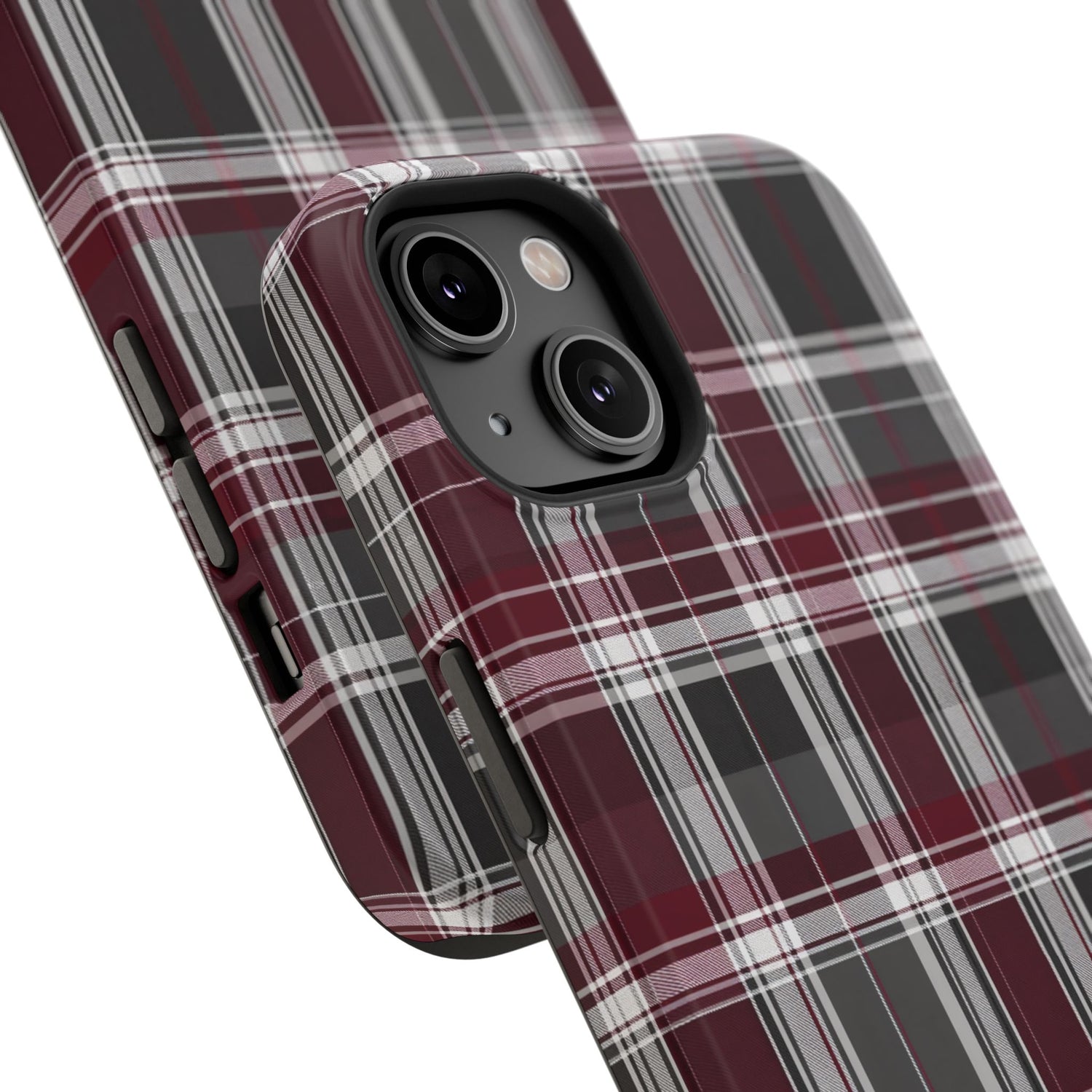 Stylish Plaid Impact-Resistant Phone Cases- Maroon Grey Plaid