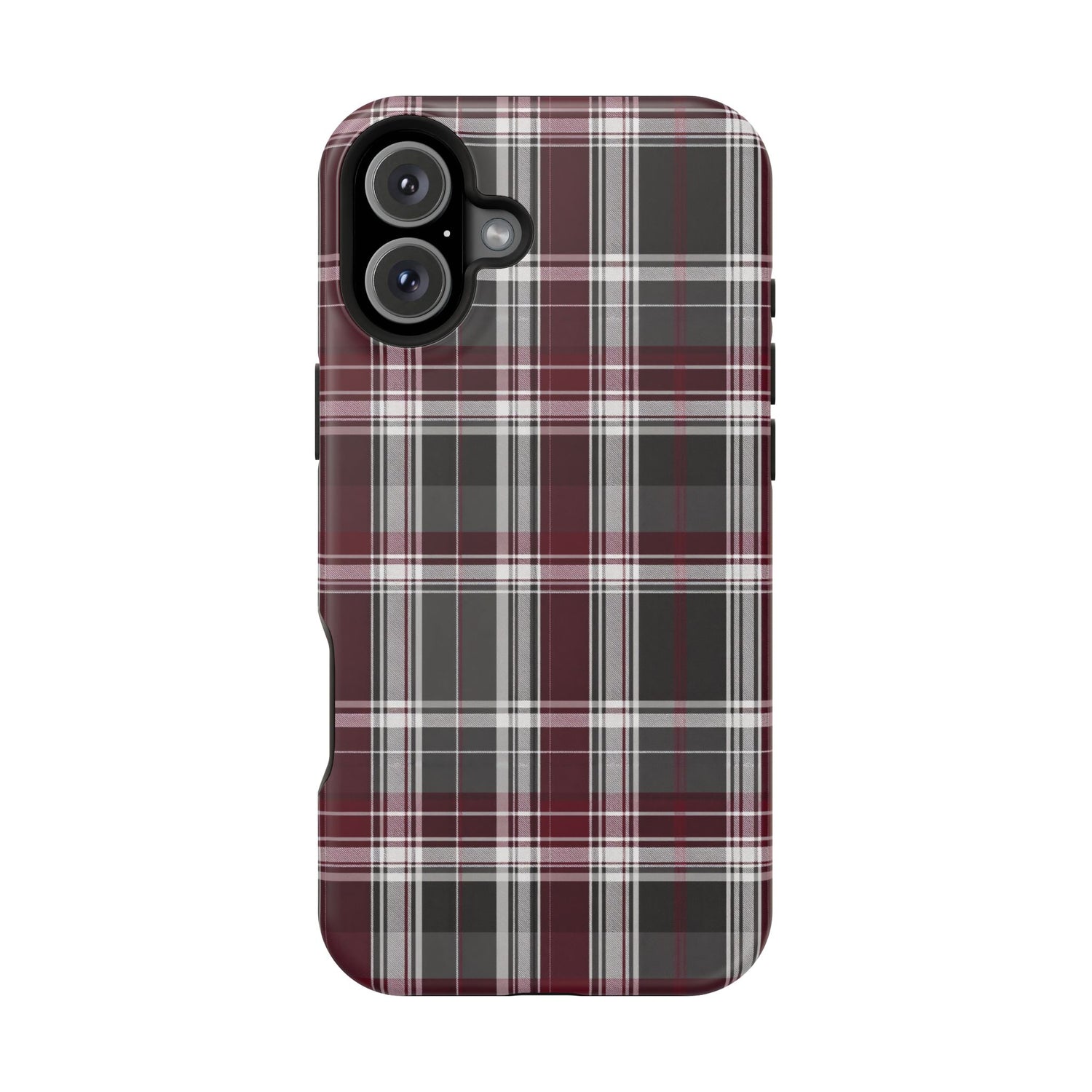Stylish Plaid Impact-Resistant Phone Cases- Maroon Grey Plaid