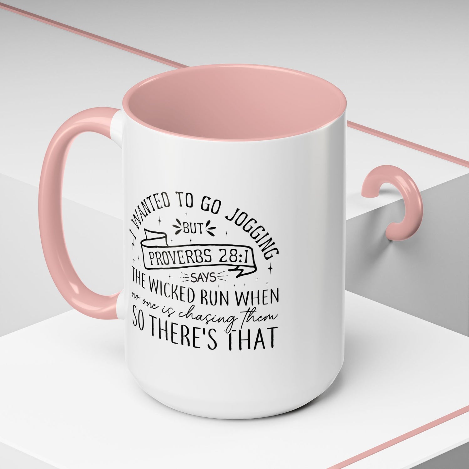 Inspirational Coffee Mug for Christian Joggers, Proverbs 28:1 Quote Mug, Funny Workout Gift, Motivational Drinkware, Exercise Humor