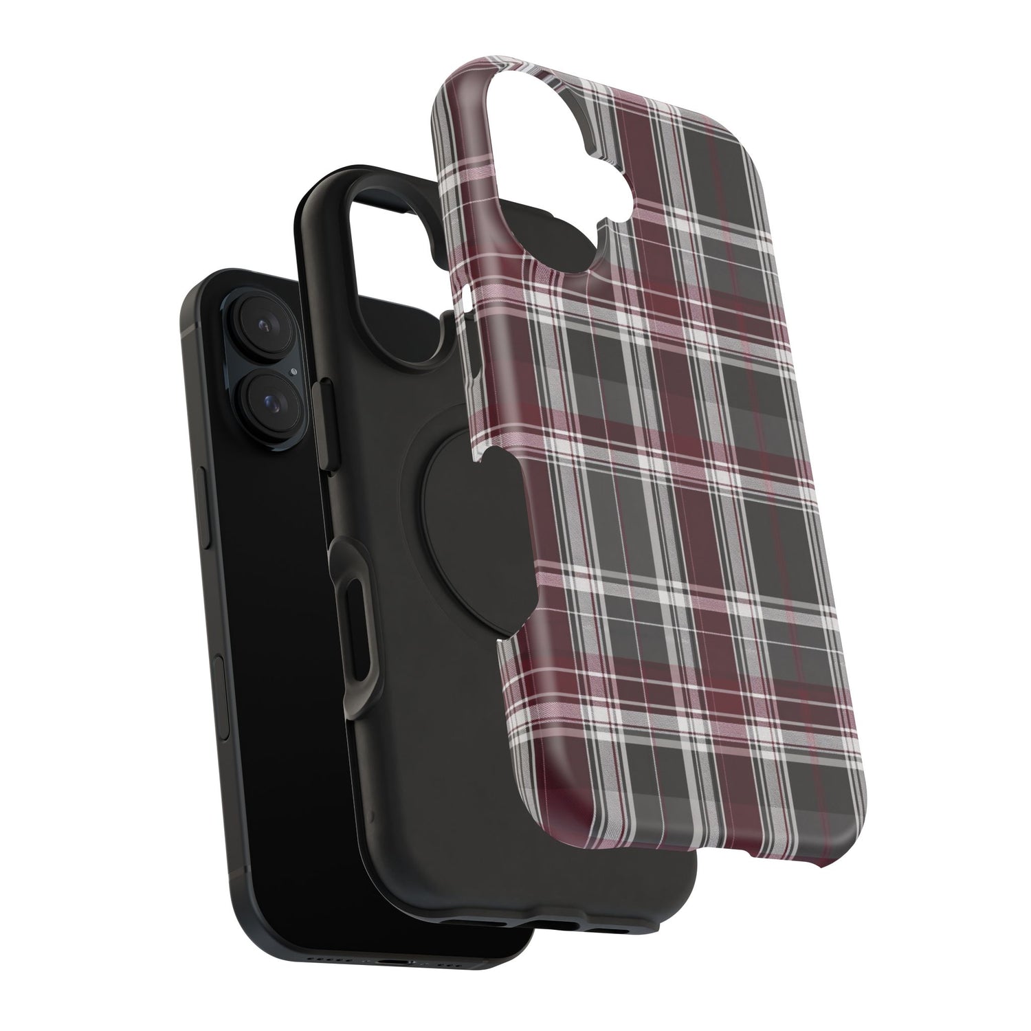 Stylish Plaid Impact-Resistant Phone Cases- Maroon Grey Plaid