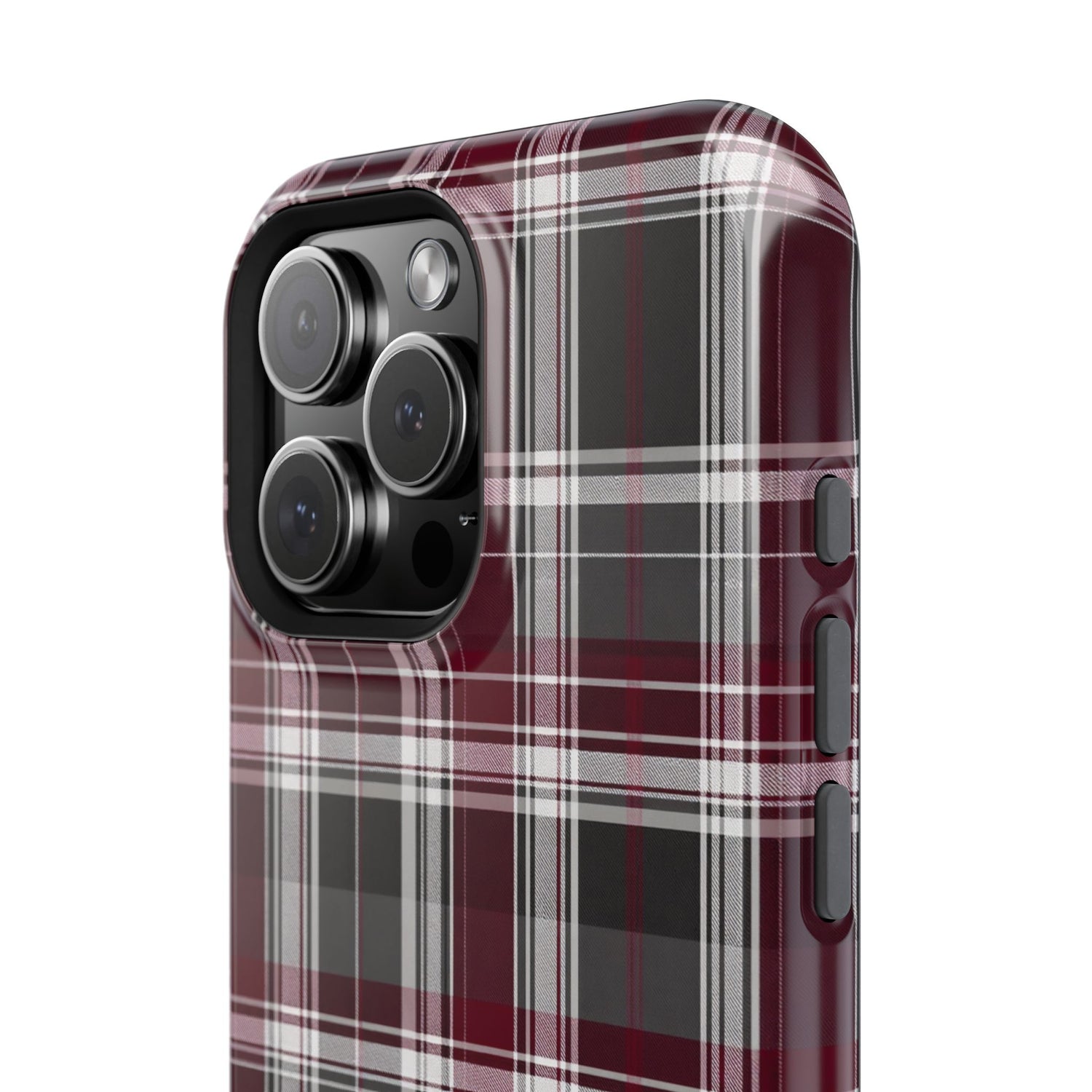 Stylish Plaid Impact-Resistant Phone Cases- Maroon Grey Plaid
