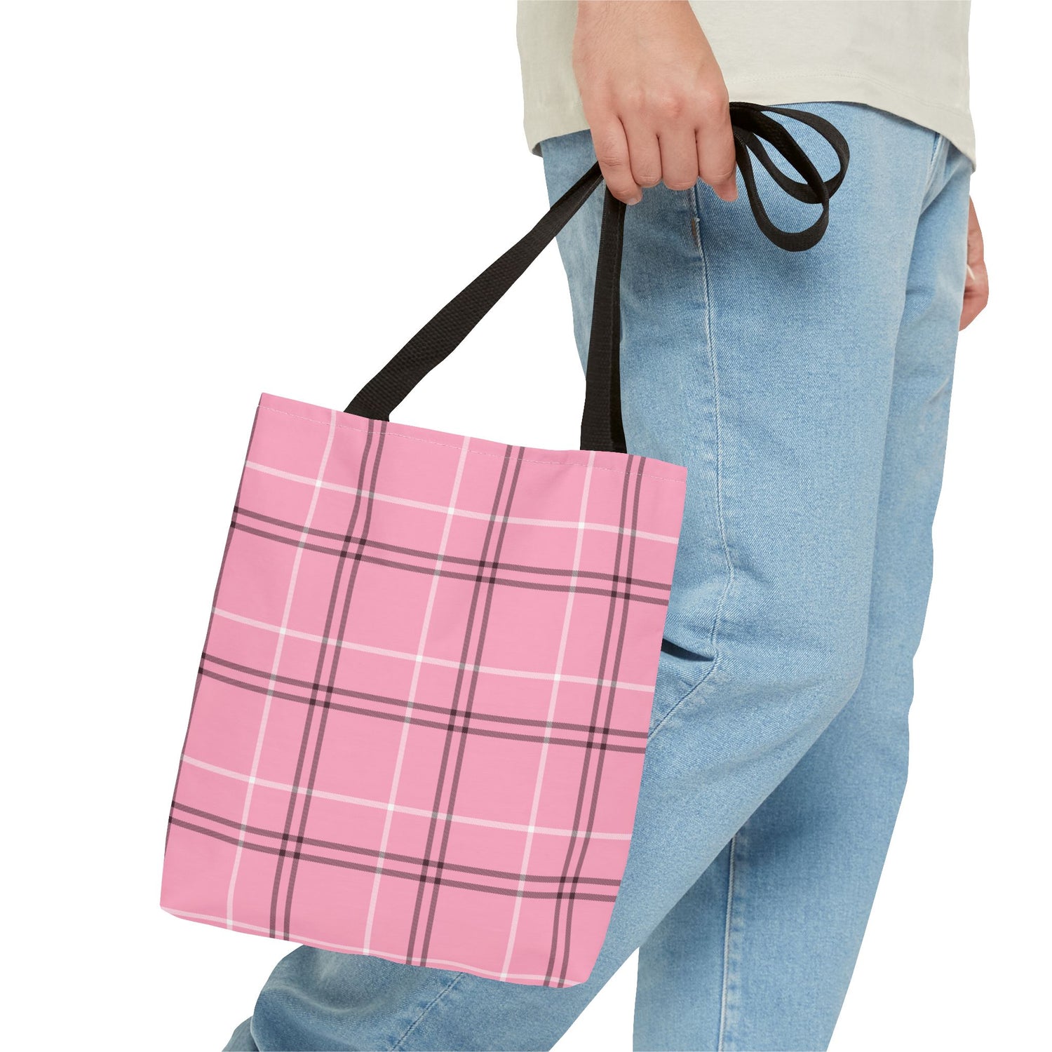 Pink and Black Plaid Tote Bag