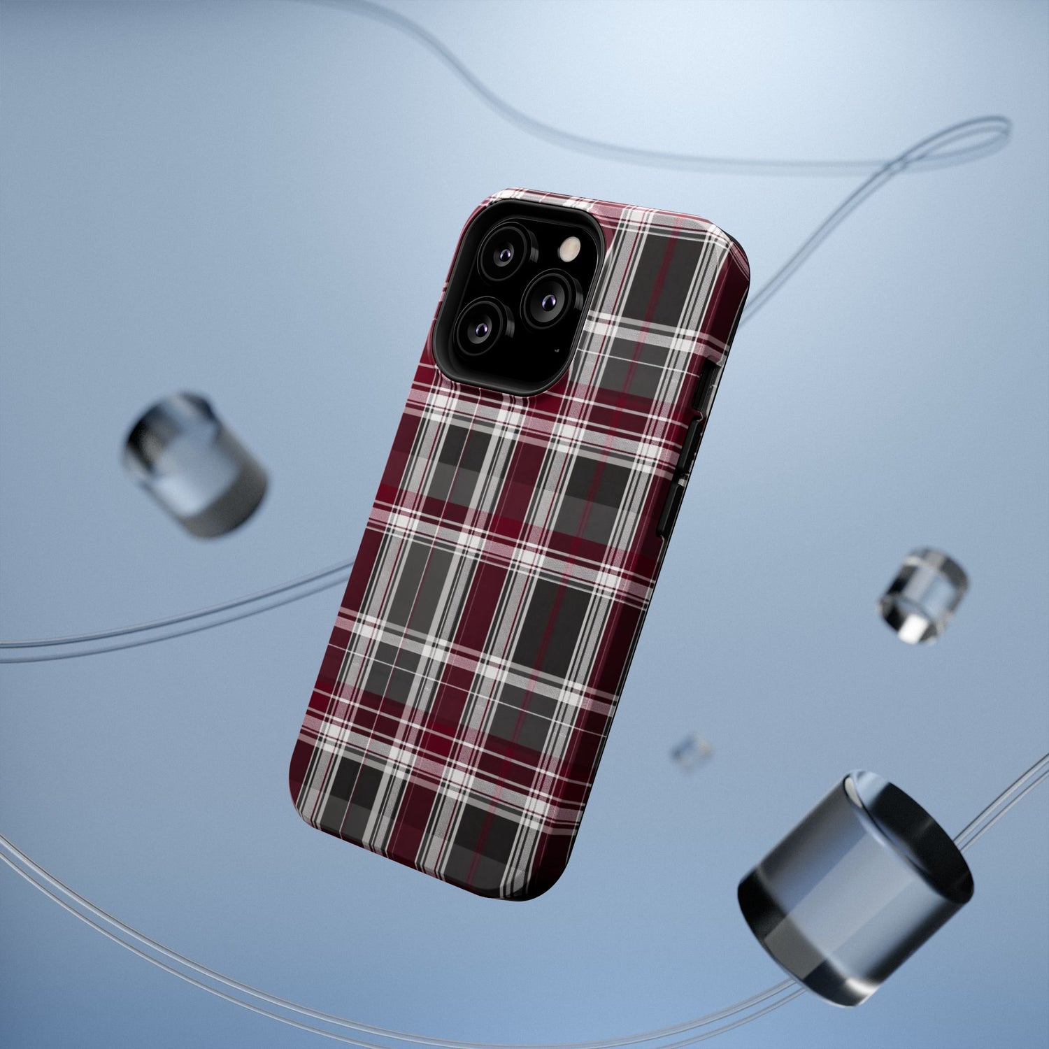 Stylish Plaid Impact-Resistant Phone Cases- Maroon Grey Plaid