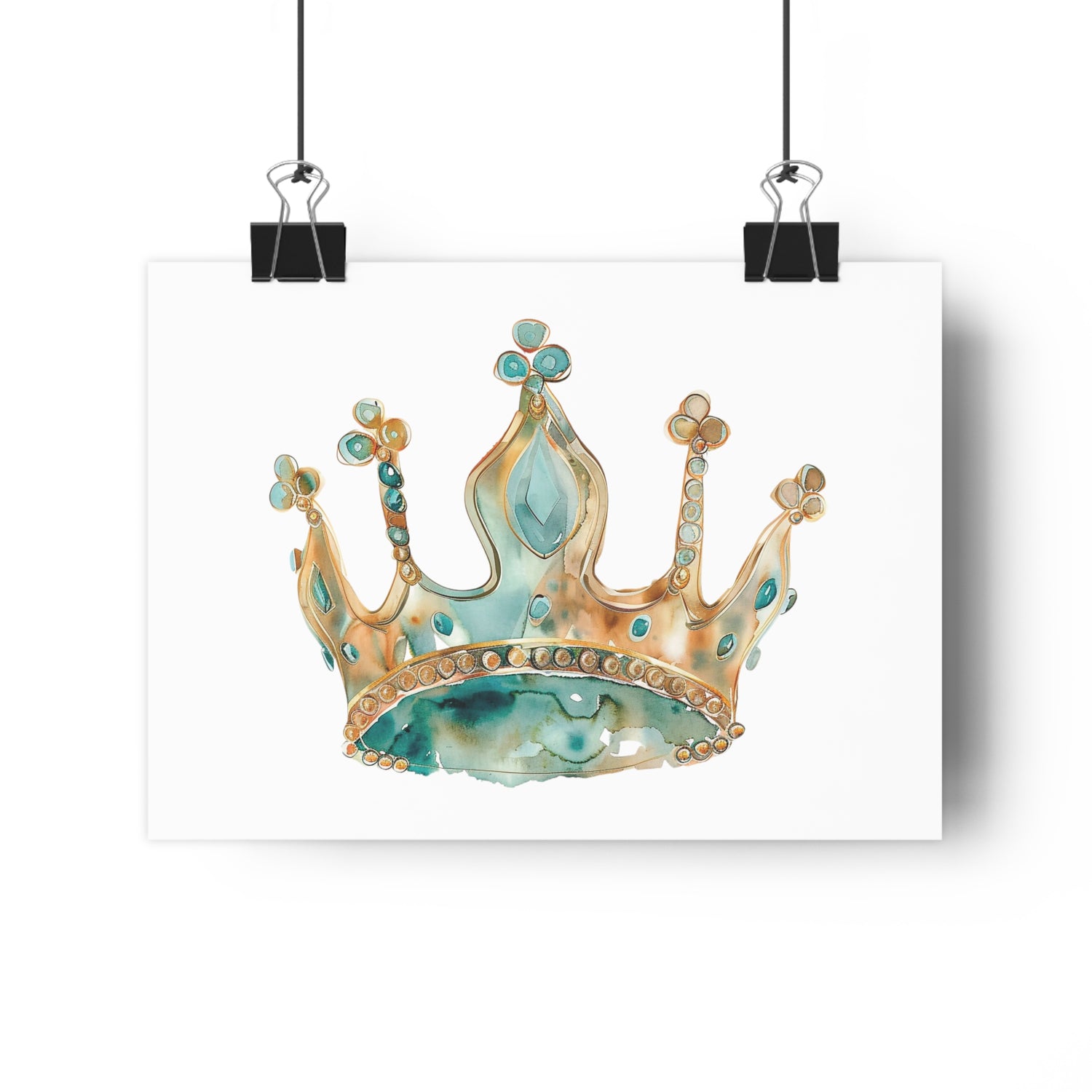 Giclée Art Print Watercolor Teal Princess Crown 1