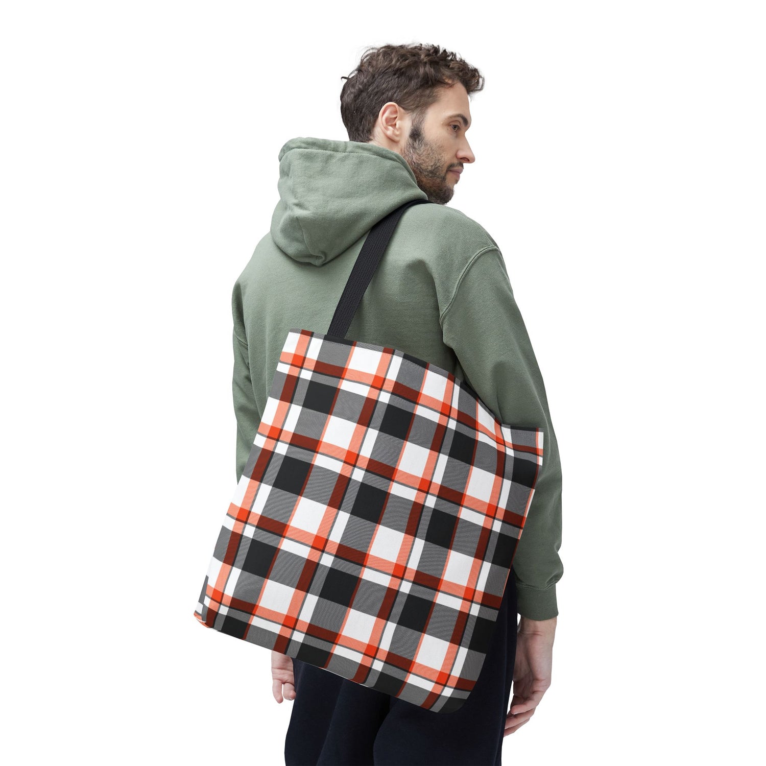 Fall Plaid Black Orange Tote Bag