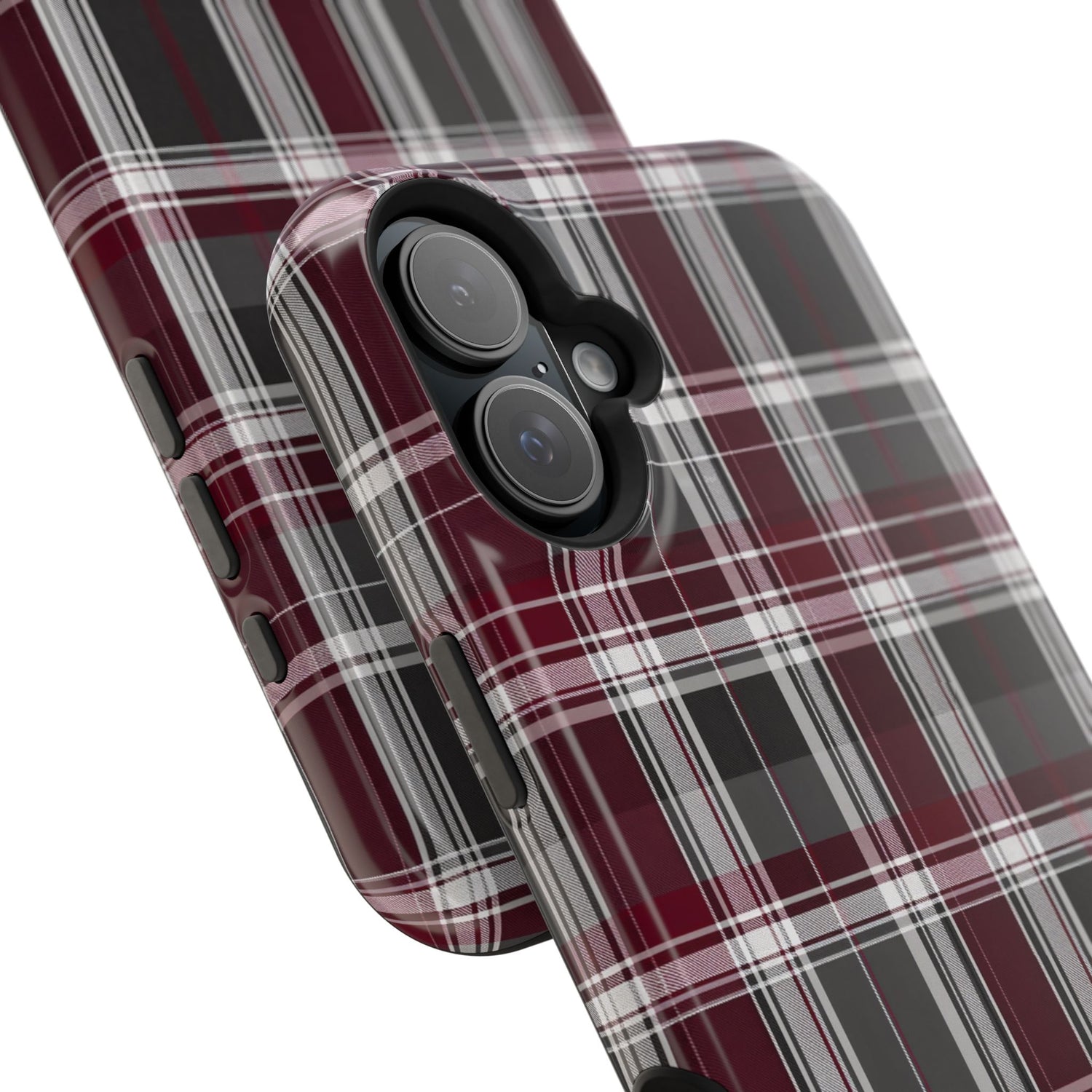 Stylish Plaid Impact-Resistant Phone Cases- Maroon Grey Plaid