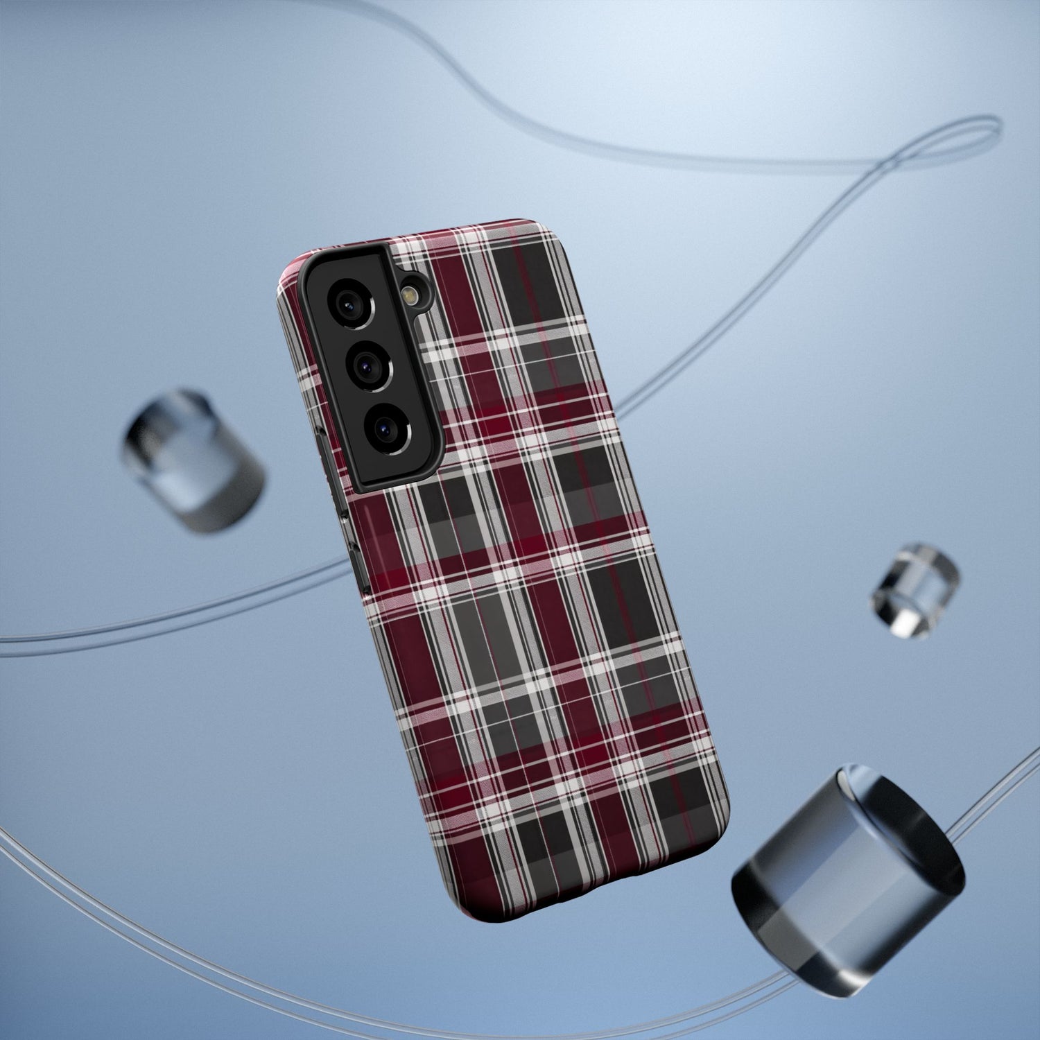 Stylish Plaid Impact-Resistant Phone Cases- Maroon Grey Plaid