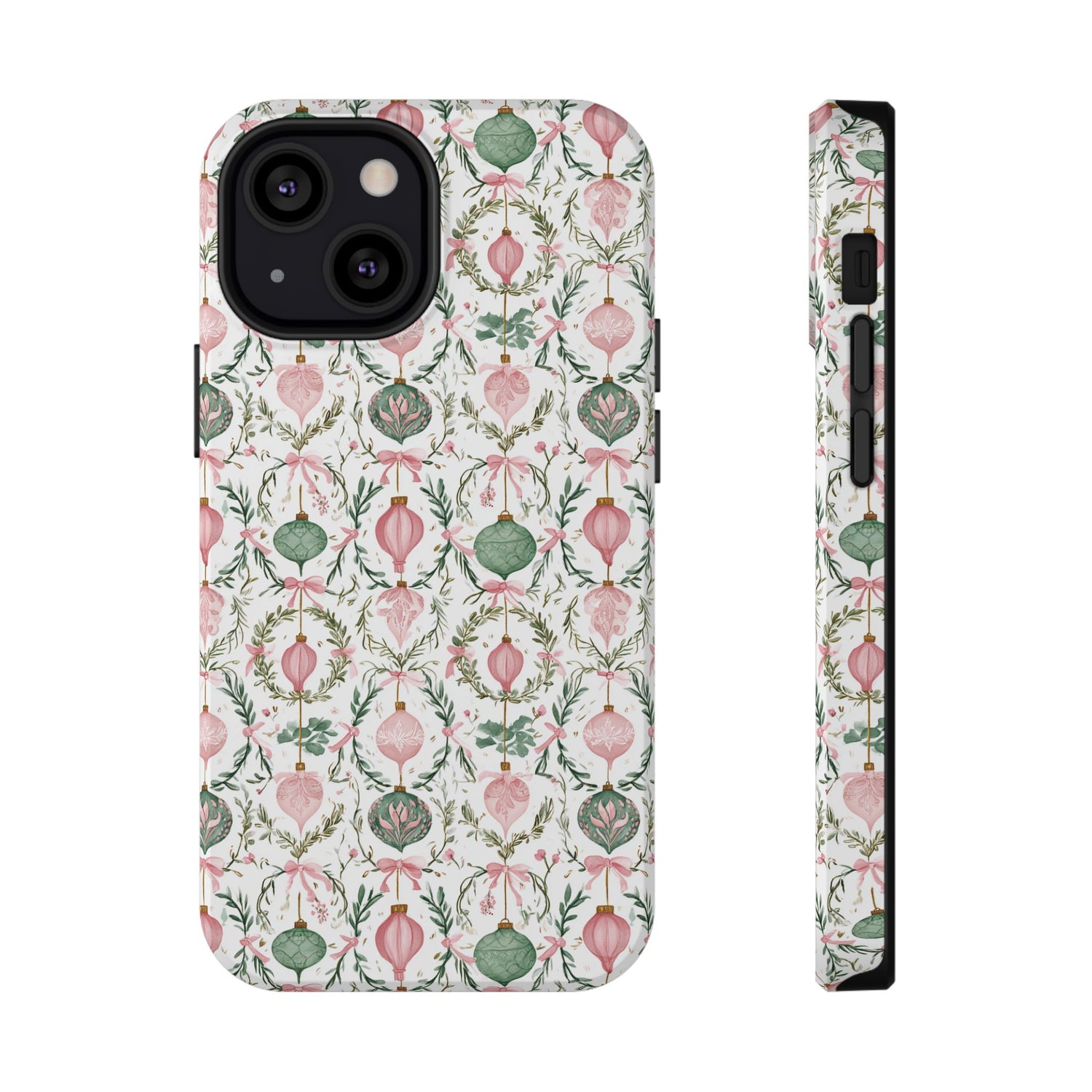 Phone case with festive ornament pattern on a white background