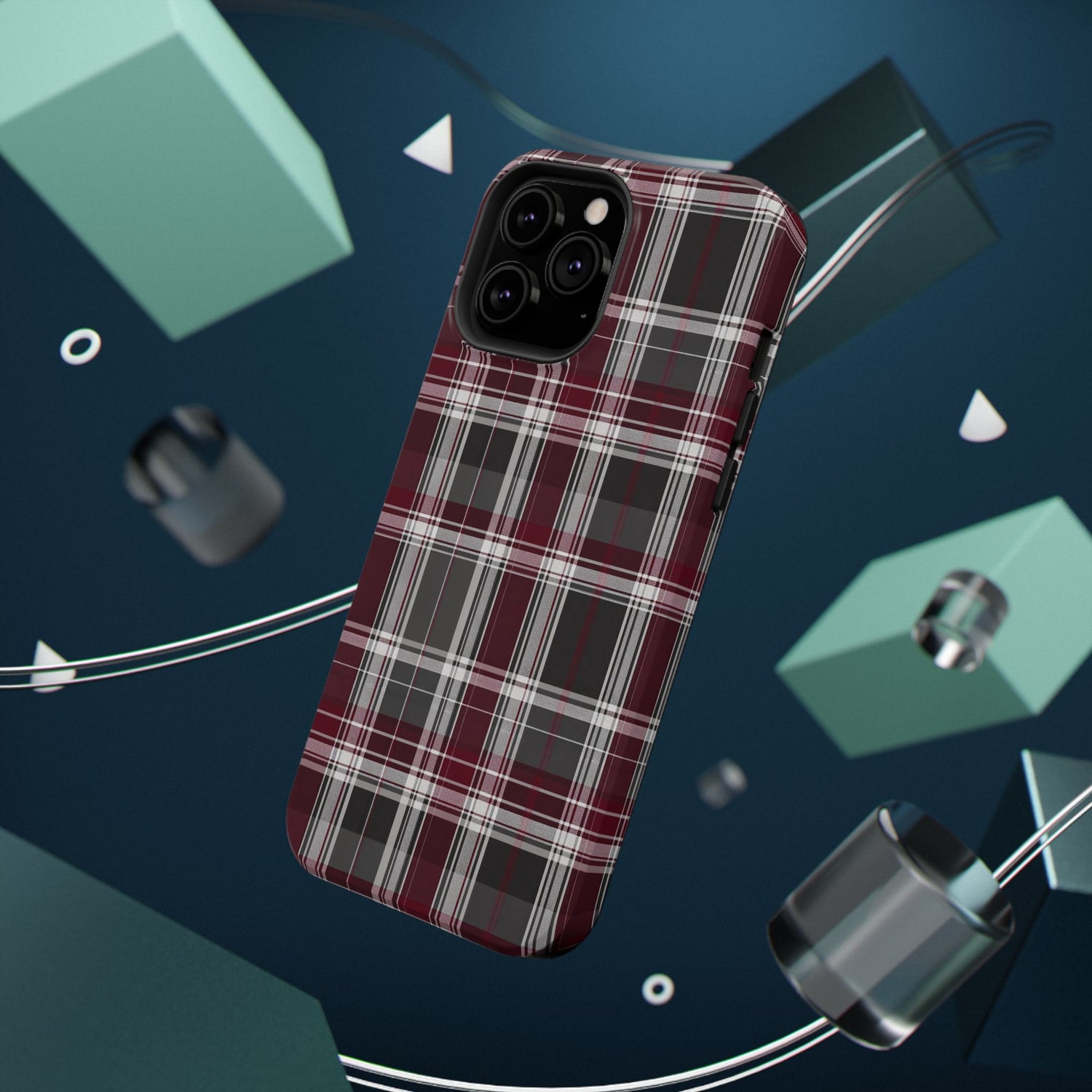 Stylish Plaid Impact-Resistant Phone Cases- Maroon Grey Plaid