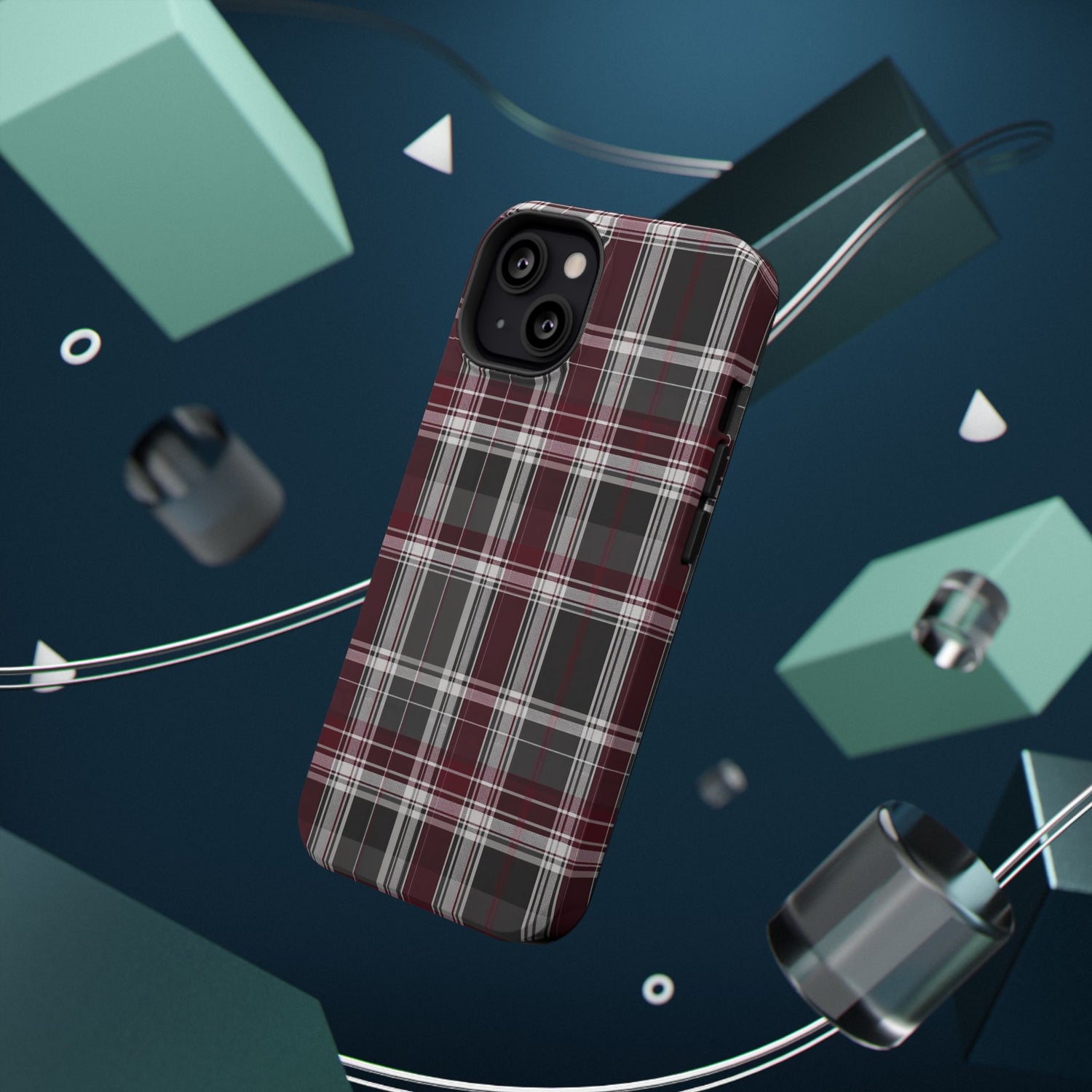 Stylish Plaid Impact-Resistant Phone Cases- Maroon Grey Plaid
