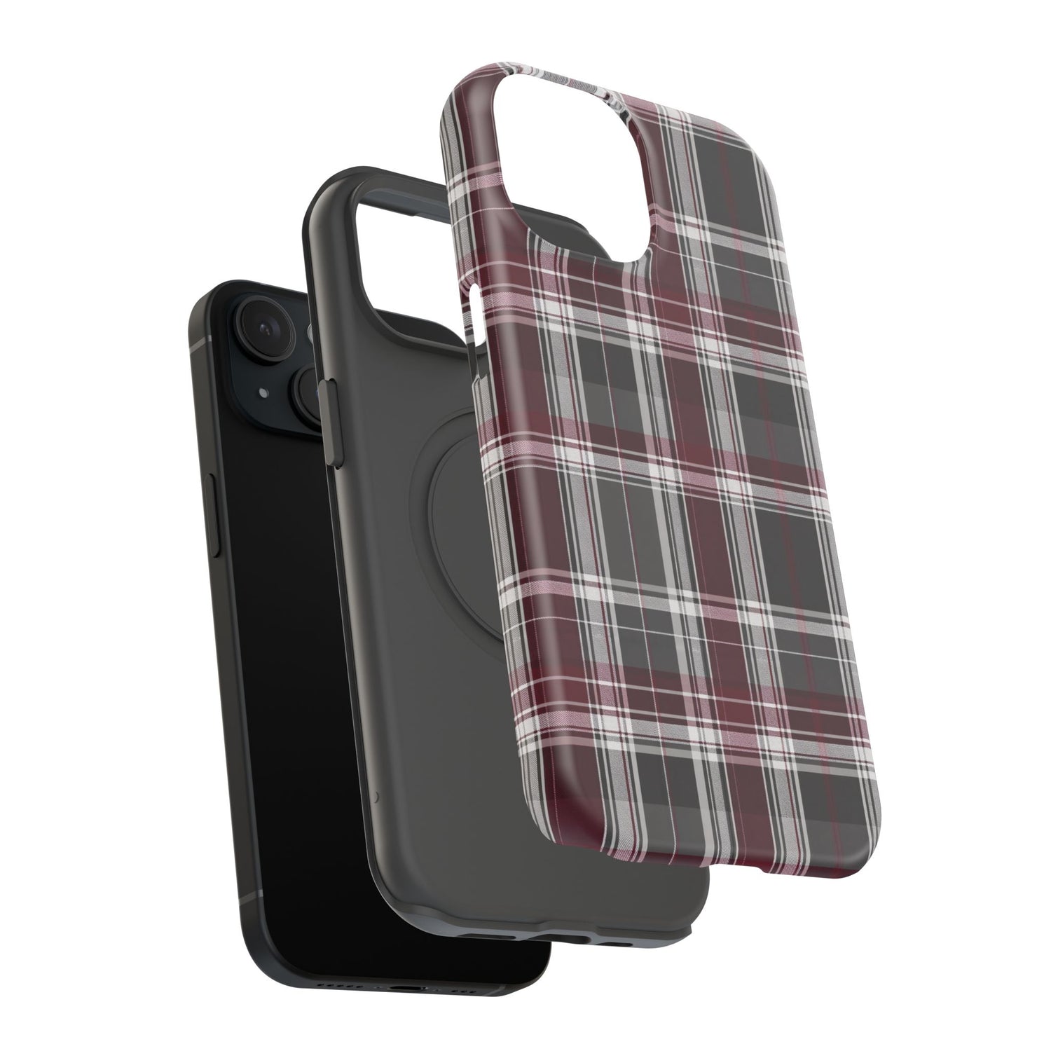 Stylish Plaid Impact-Resistant Phone Cases- Maroon Grey Plaid