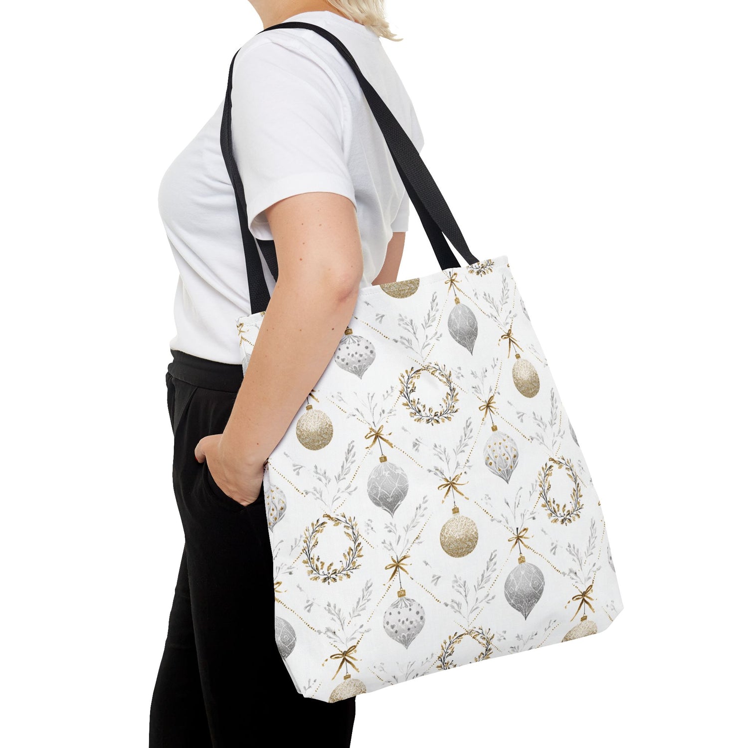 Elegant Christmas Tote Bag- Gold Silver Ornaments