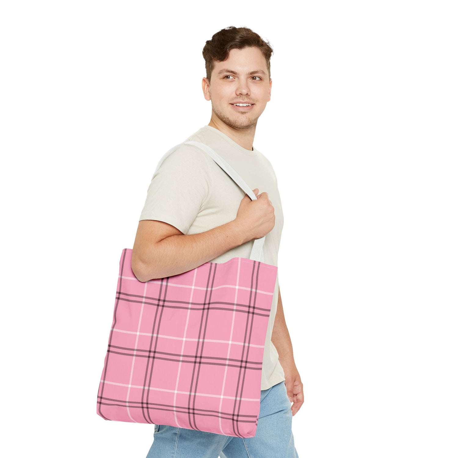 Pink and Black Plaid Tote Bag