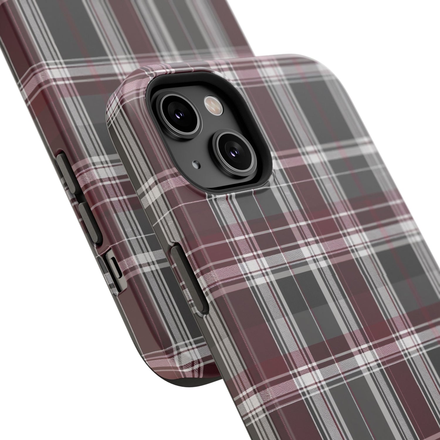 Stylish Plaid Impact-Resistant Phone Cases- Maroon Grey Plaid