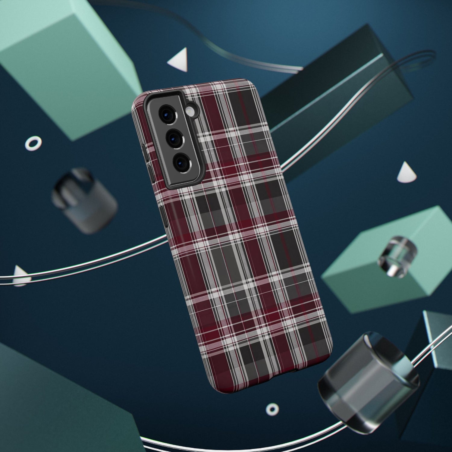 Stylish Plaid Impact-Resistant Phone Cases- Maroon Grey Plaid