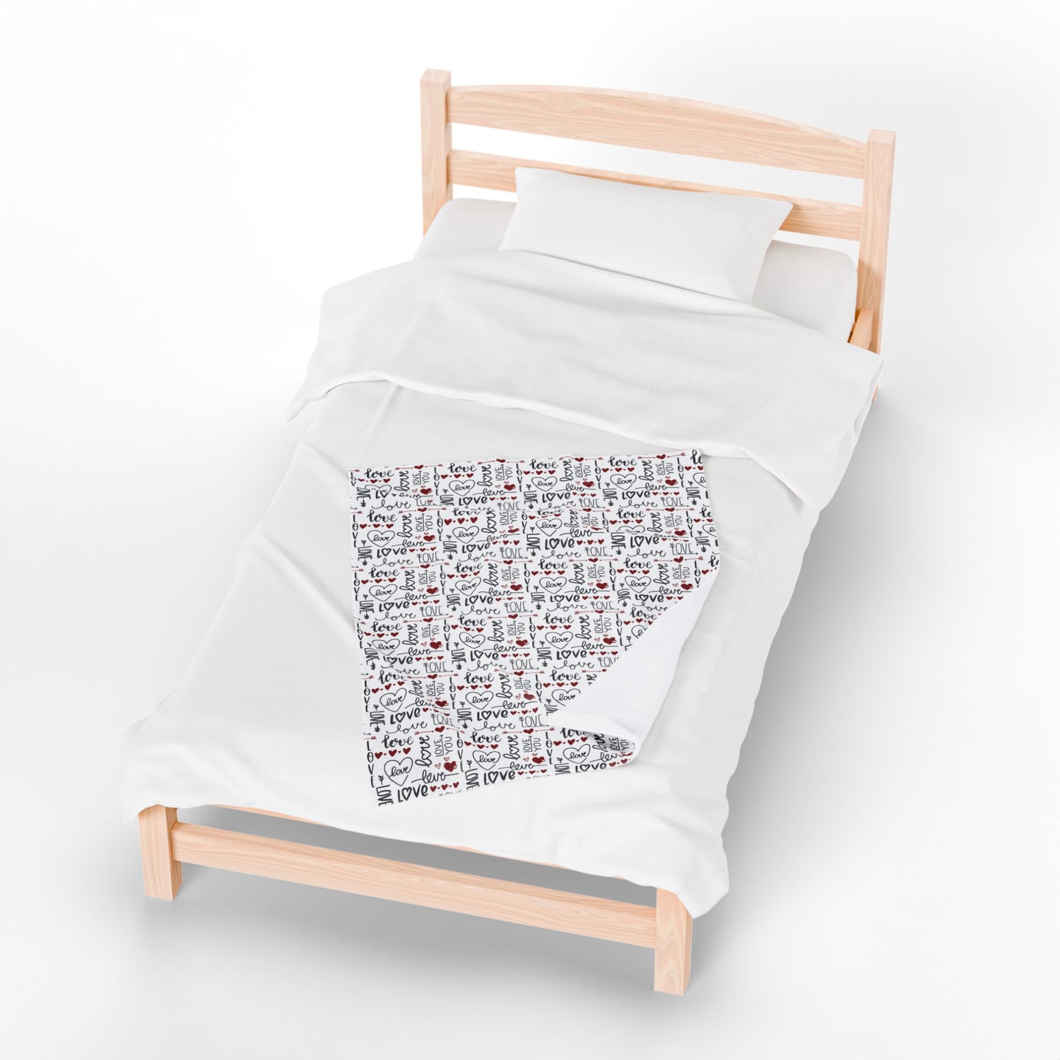 Cozy Love Print Velveteen Blanket - Valentine's Day Gift, Soft Luxury, Home Decor, Bedspread, Snuggle Throw