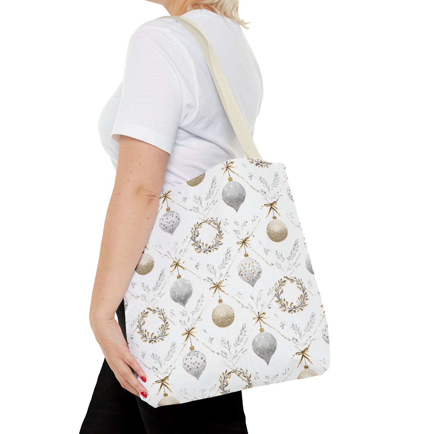 Elegant Christmas Tote Bag- Gold Silver Ornaments