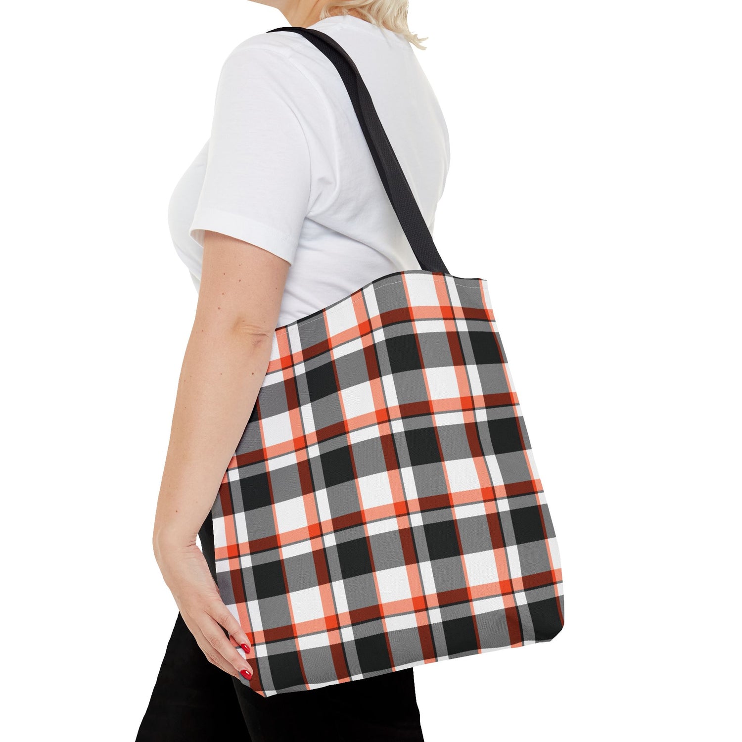 Fall Plaid Black Orange Tote Bag