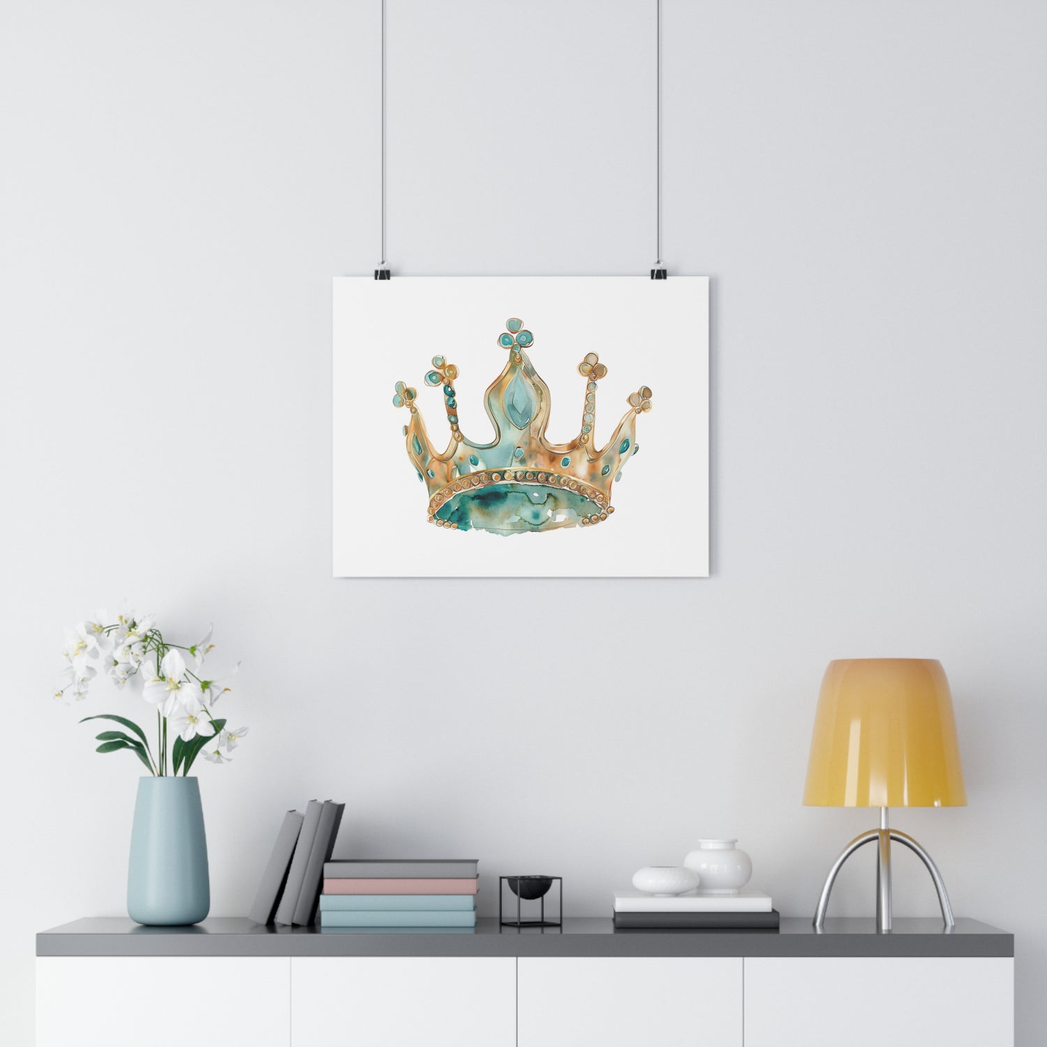 Giclée Art Print Watercolor Teal Princess Crown 1