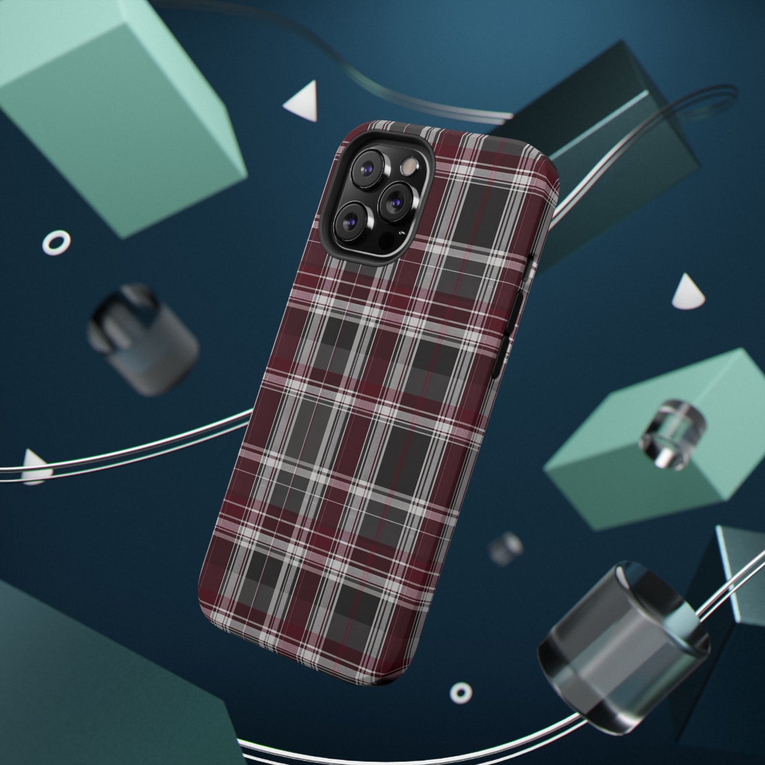 Stylish Plaid Impact-Resistant Phone Cases- Maroon Grey Plaid