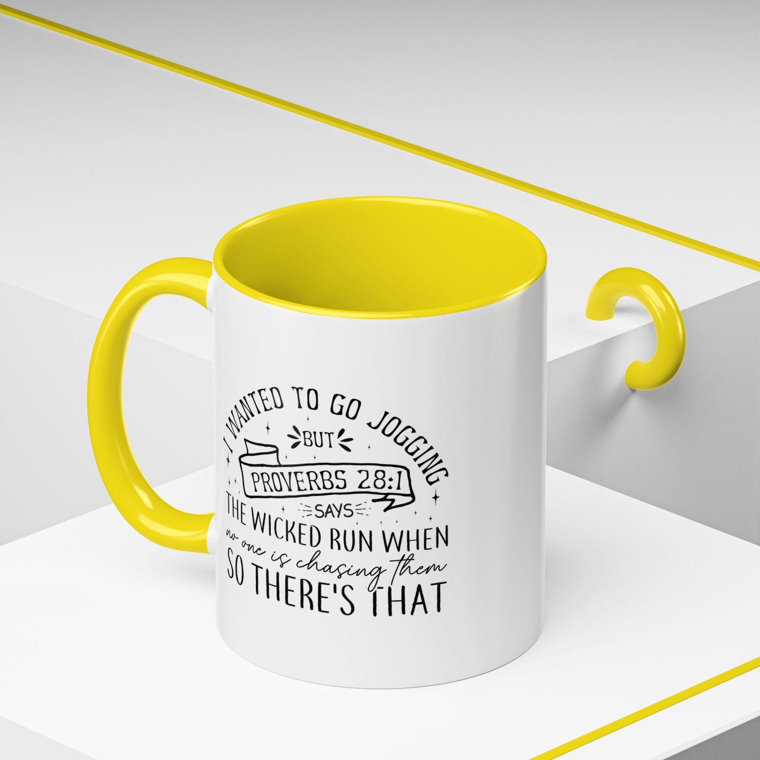 Inspirational Coffee Mug for Christian Joggers, Proverbs 28:1 Quote Mug, Funny Workout Gift, Motivational Drinkware, Exercise Humor