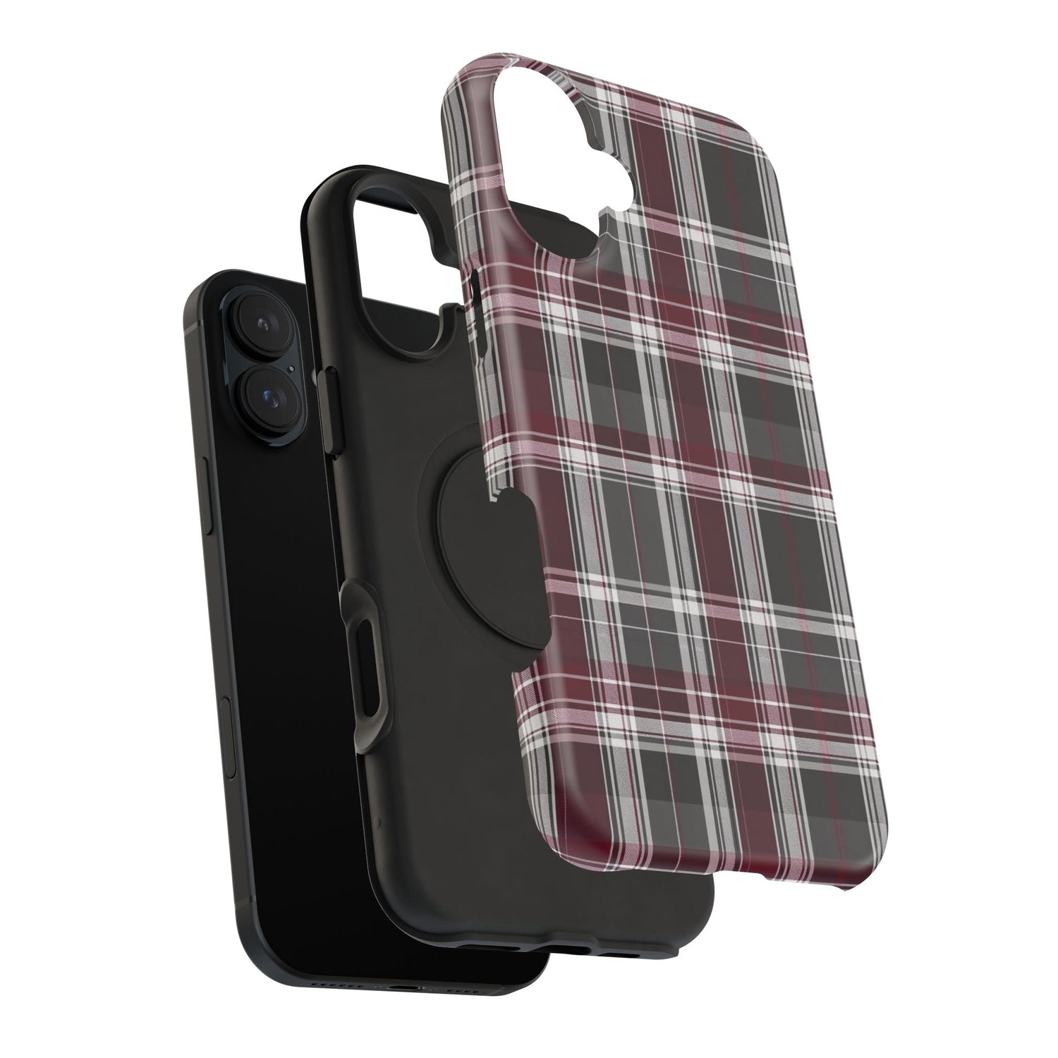 Stylish Plaid Impact-Resistant Phone Cases- Maroon Grey Plaid