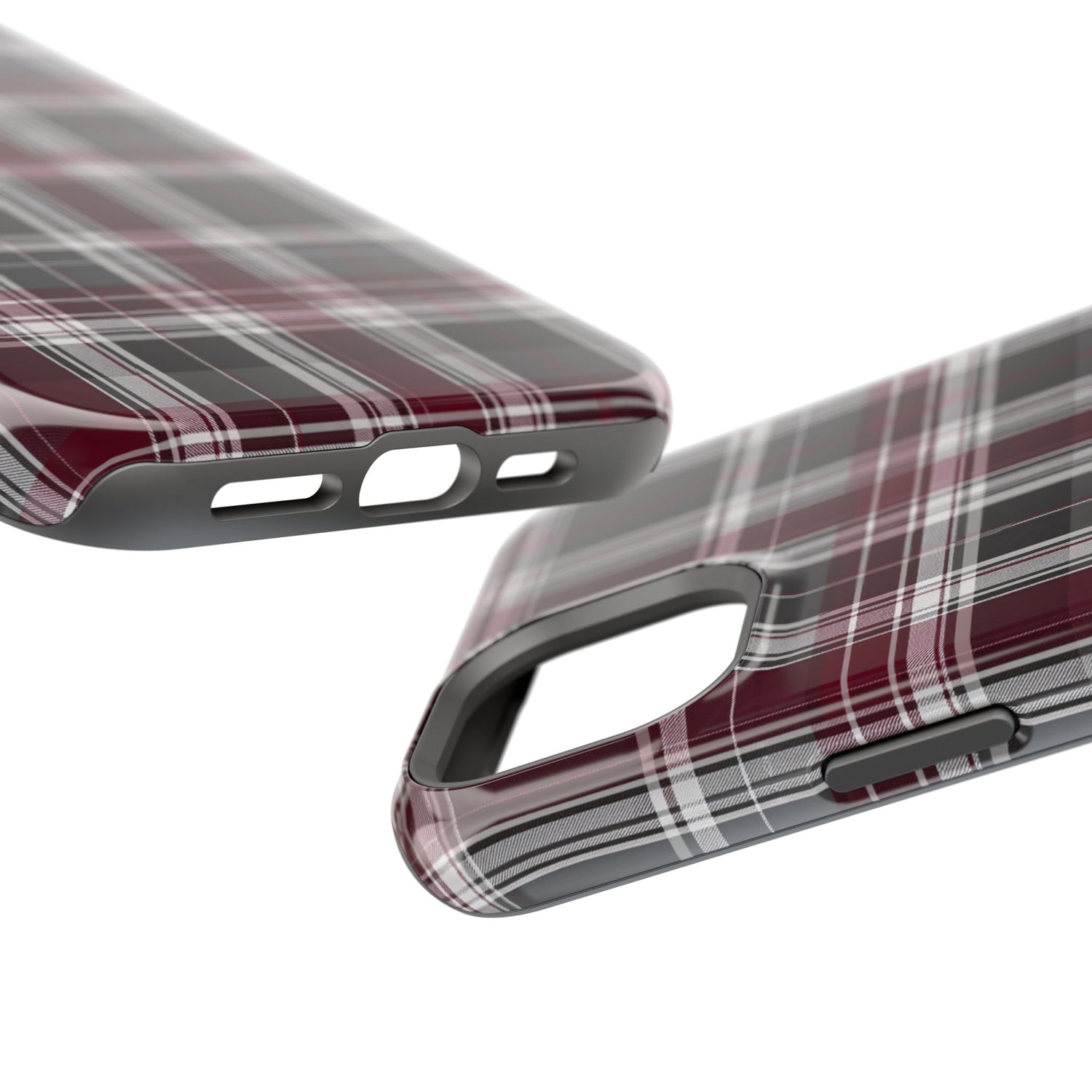 Stylish Plaid Impact-Resistant Phone Cases- Maroon Grey Plaid
