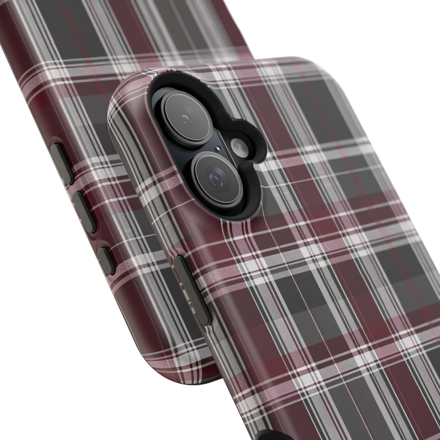 Stylish Plaid Impact-Resistant Phone Cases- Maroon Grey Plaid