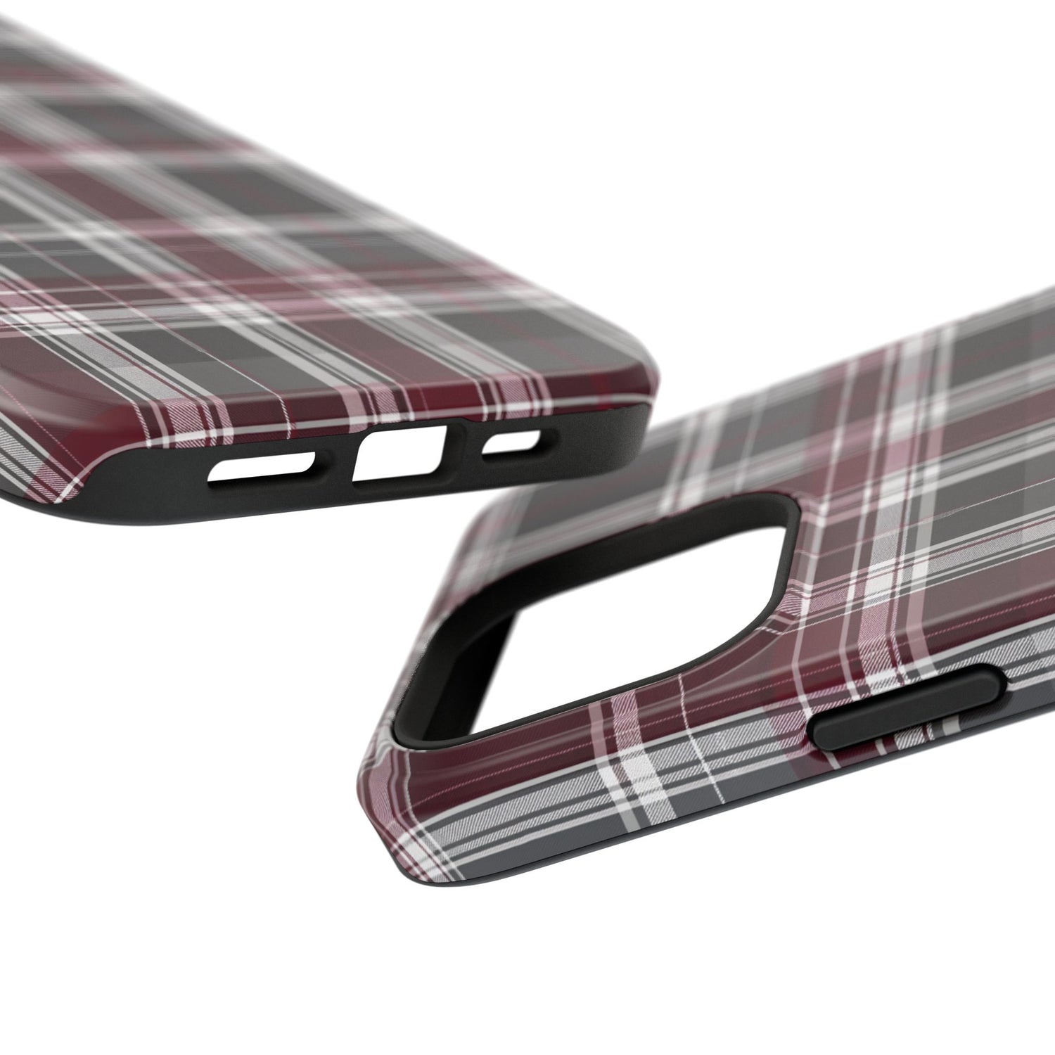 Stylish Plaid Impact-Resistant Phone Cases- Maroon Grey Plaid