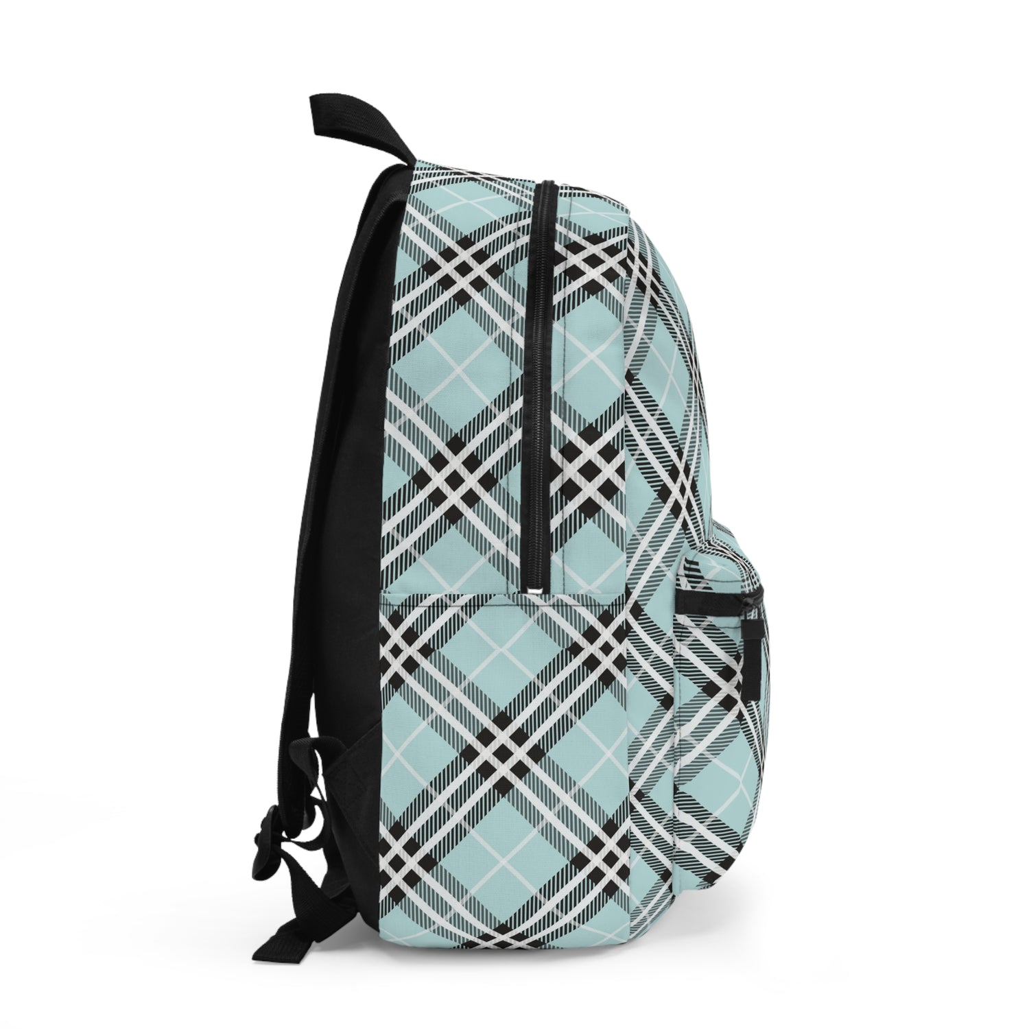 Backpack- Preppy Plaid Aqua Black