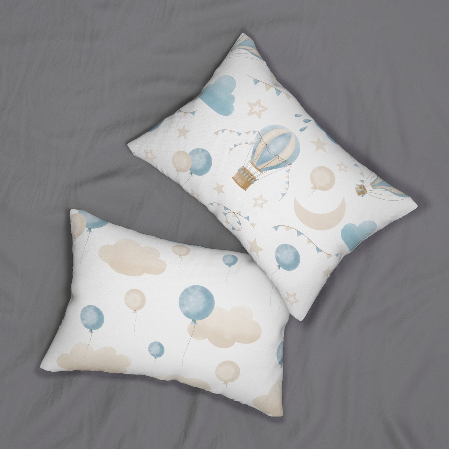 Spun Polyester Lumbar Pillow with Removable Cover Watercolor Balloon Clouds Blue