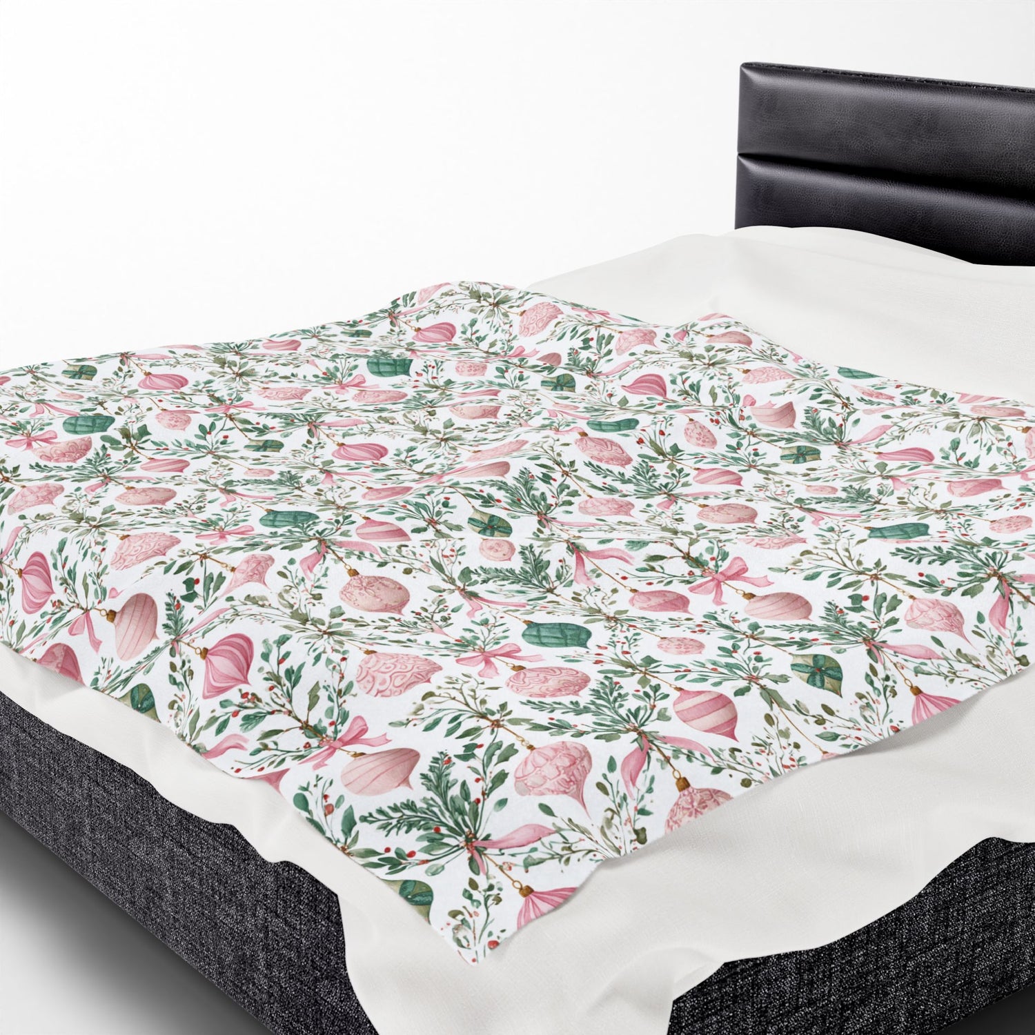 Pink Green Ornaments Velveteen Blanket