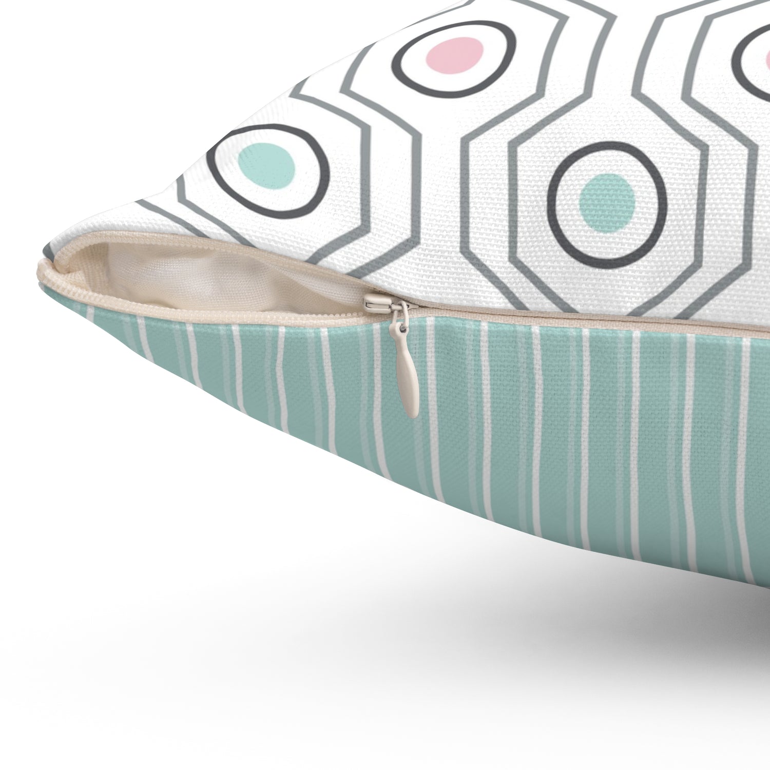 Spun Polyester Square Pillow with Removable Cover Polished Geometric Shapes Stripes