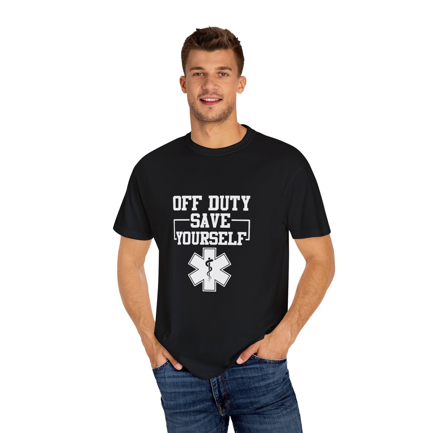 Unisex Off Duty T-Shirt, EMS Gift, First Responder Tee, Paramedic Humor Shirt, Casual Wear, Emergency Services Apparel