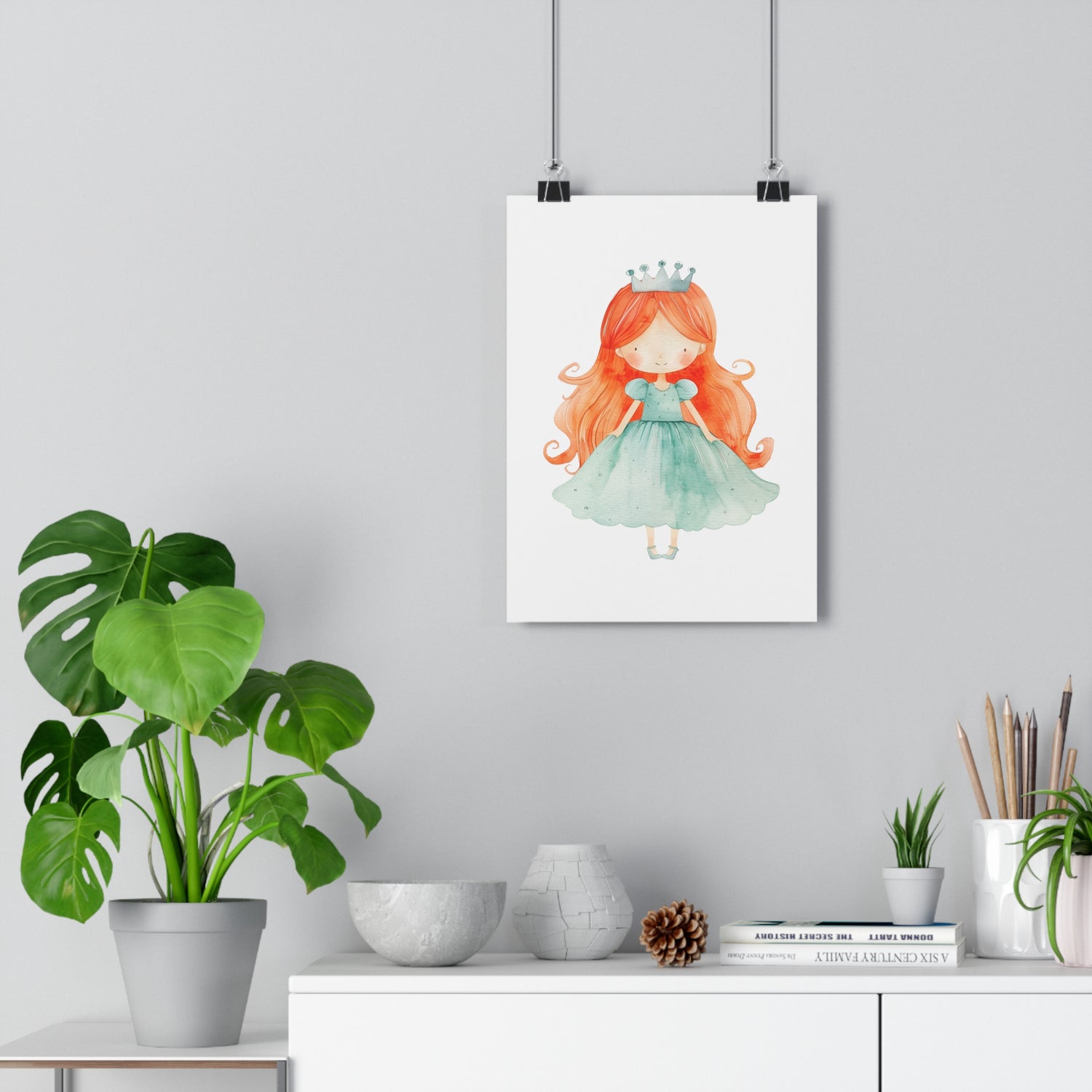 Giclée Art Print Watercolor Teal Princess 4