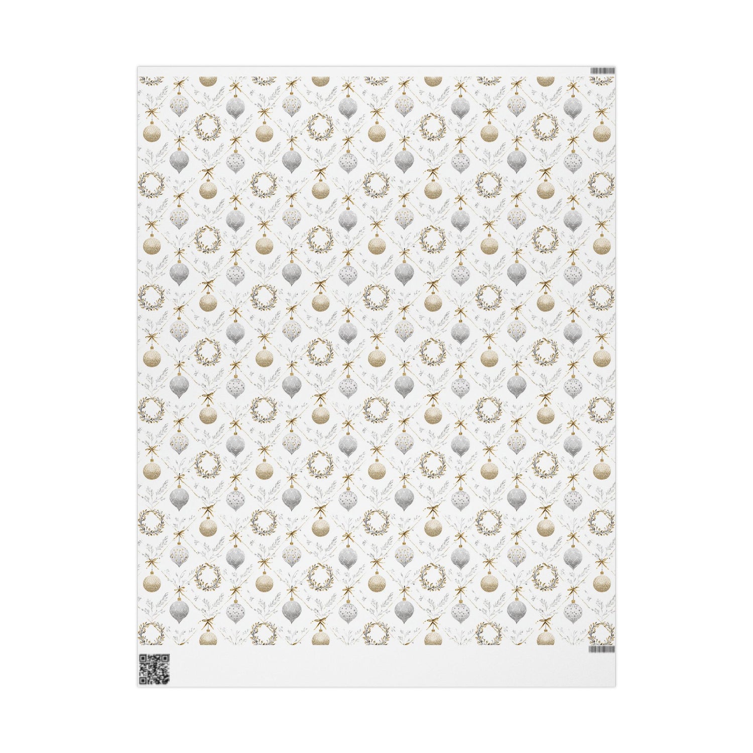 Premium Holiday Wrapping Paper, Silver and Gold Ornaments