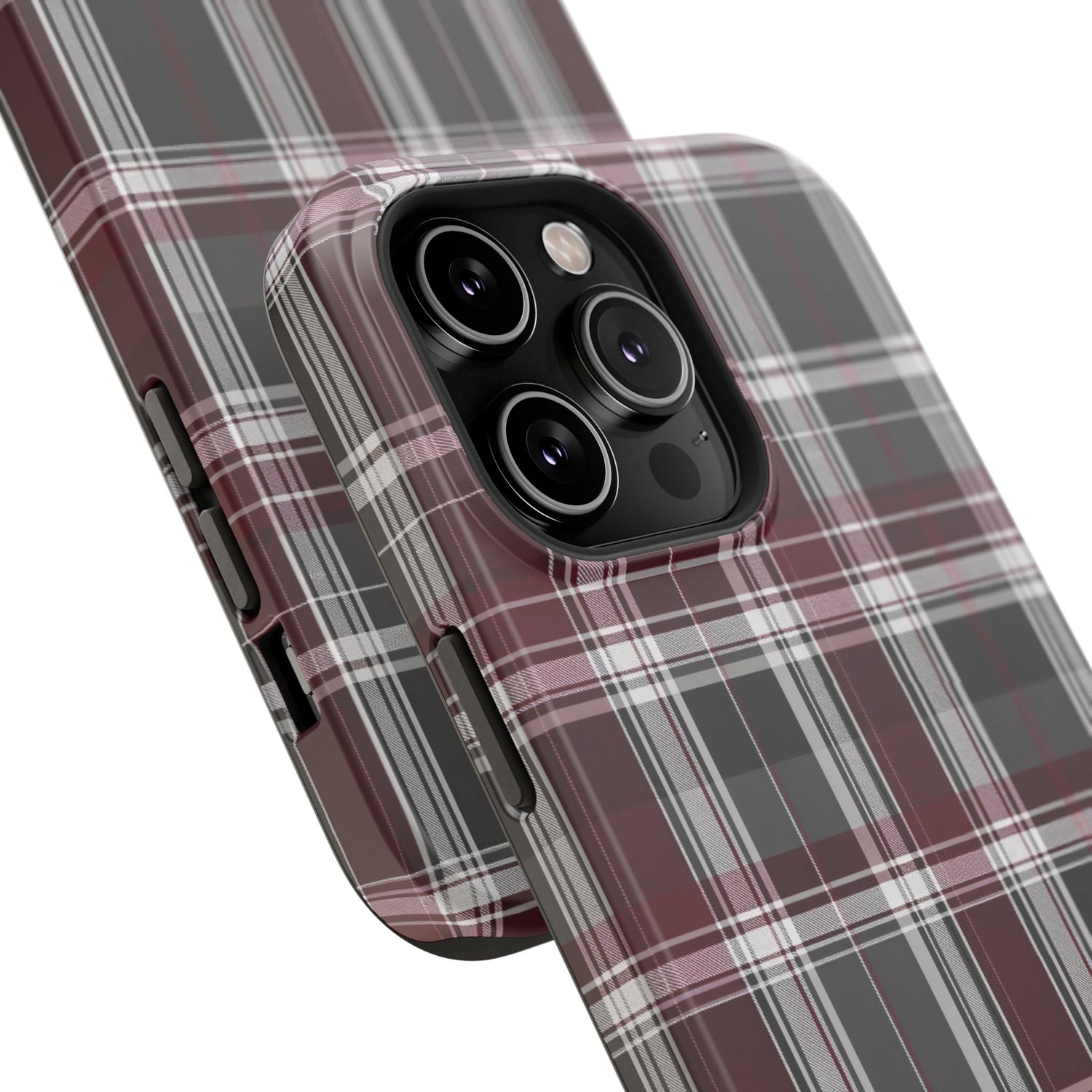 Stylish Plaid Impact-Resistant Phone Cases- Maroon Grey Plaid