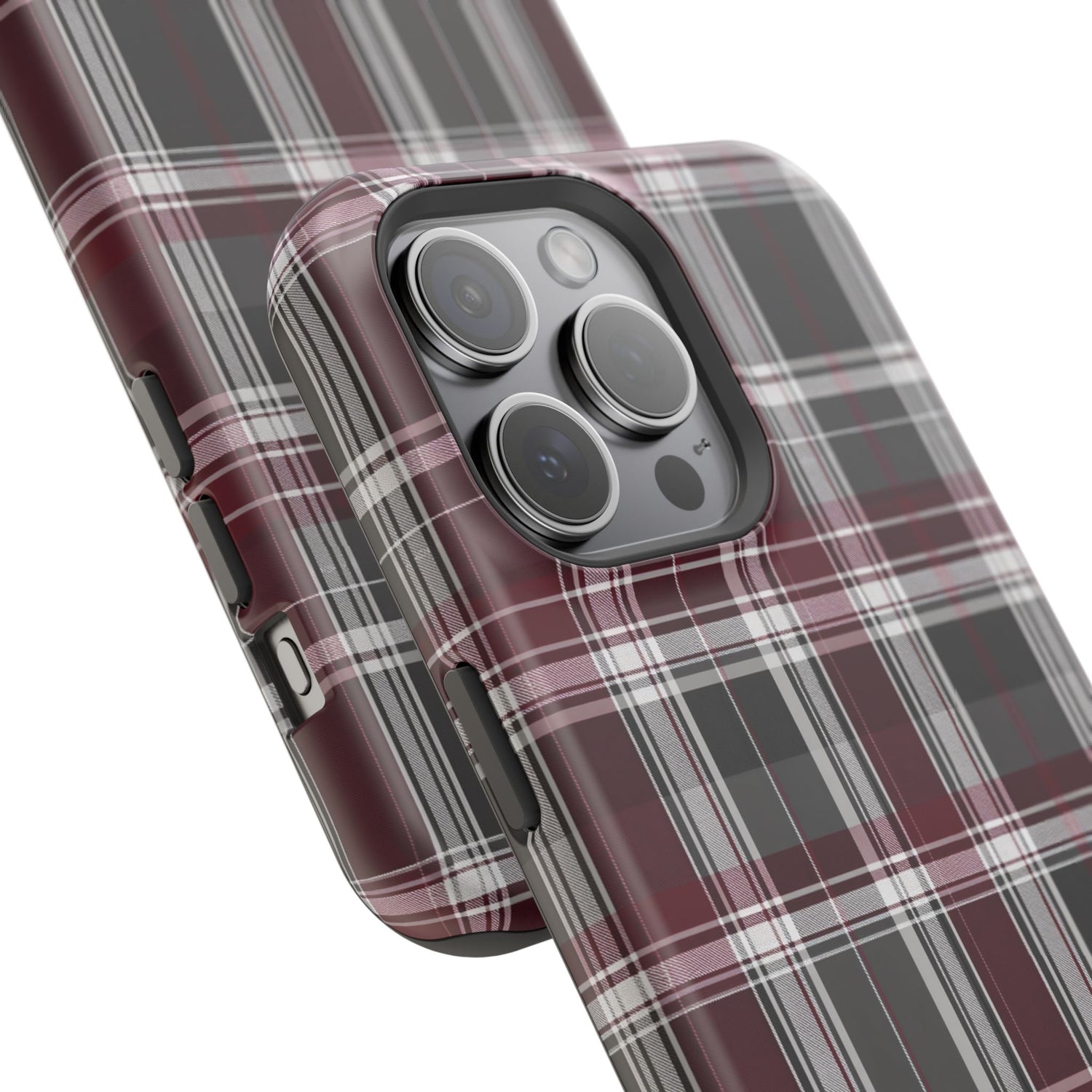 Stylish Plaid Impact-Resistant Phone Cases- Maroon Grey Plaid