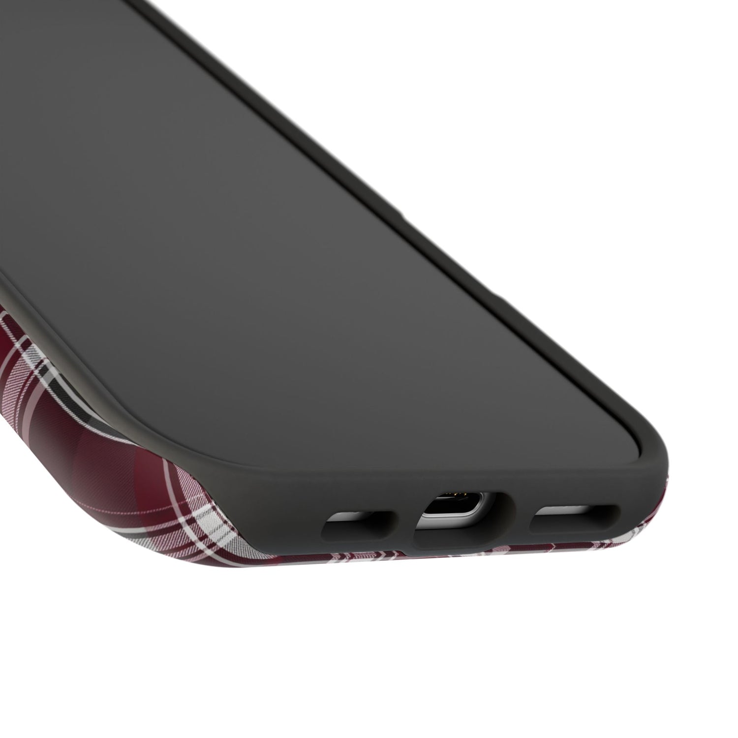 Stylish Plaid Impact-Resistant Phone Cases- Maroon Grey Plaid