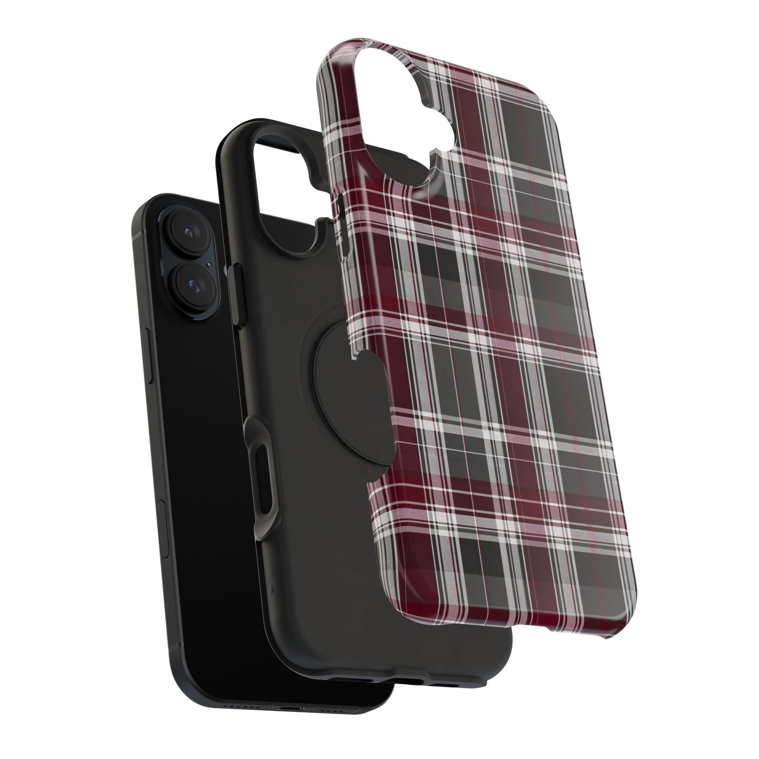 Stylish Plaid Impact-Resistant Phone Cases- Maroon Grey Plaid