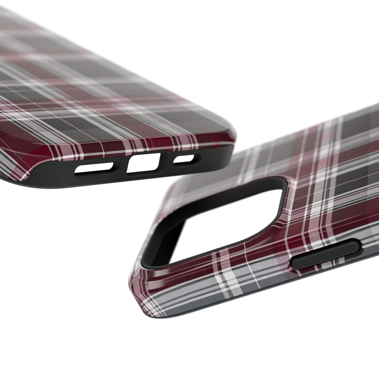 Stylish Plaid Impact-Resistant Phone Cases- Maroon Grey Plaid